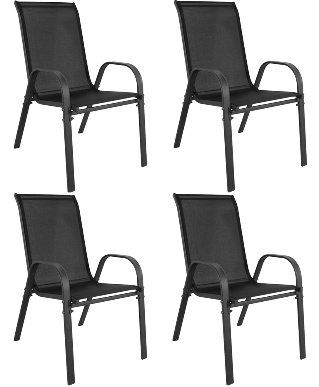 4er Set Gartenstühle, stapelbar, Hochlehner Gartenstühle, Terrassenmöbel, stapelbare Gartenstühle, Balkonstühle, Outdoorstühle | Textilene-Sitzfläche & Metallbeine | 56x43x91cm (BxTxH)