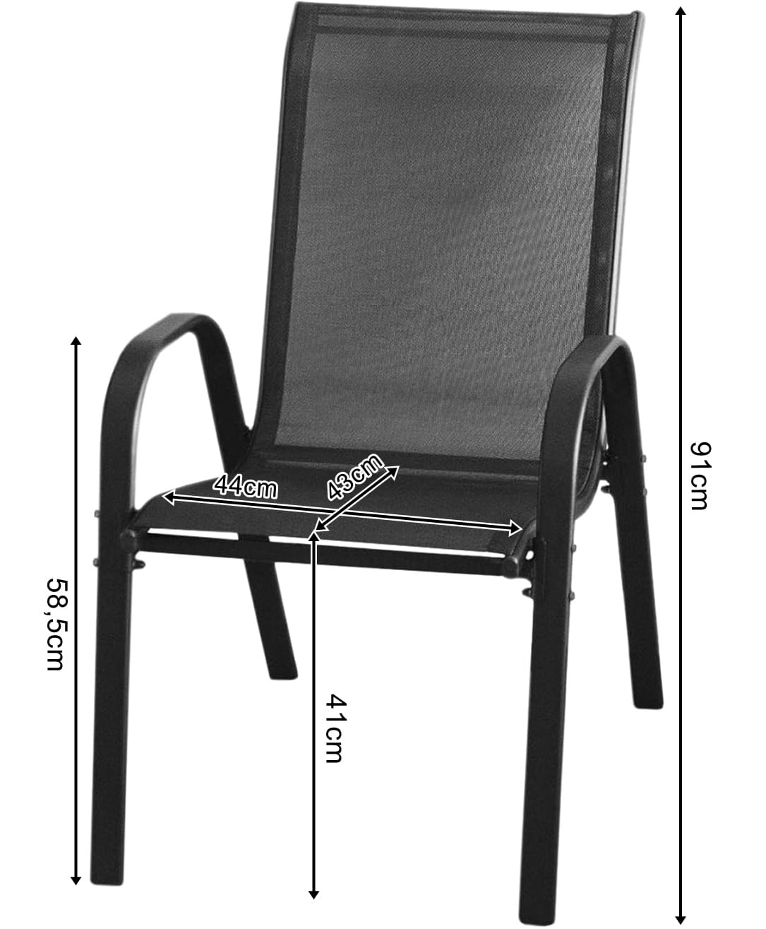 4er Set Gartenstühle, stapelbar, Hochlehner Gartenstühle, Terrassenmöbel, stapelbare Gartenstühle, Balkonstühle, Outdoorstühle | Textilene-Sitzfläche & Metallbeine | 56x43x91cm (BxTxH)