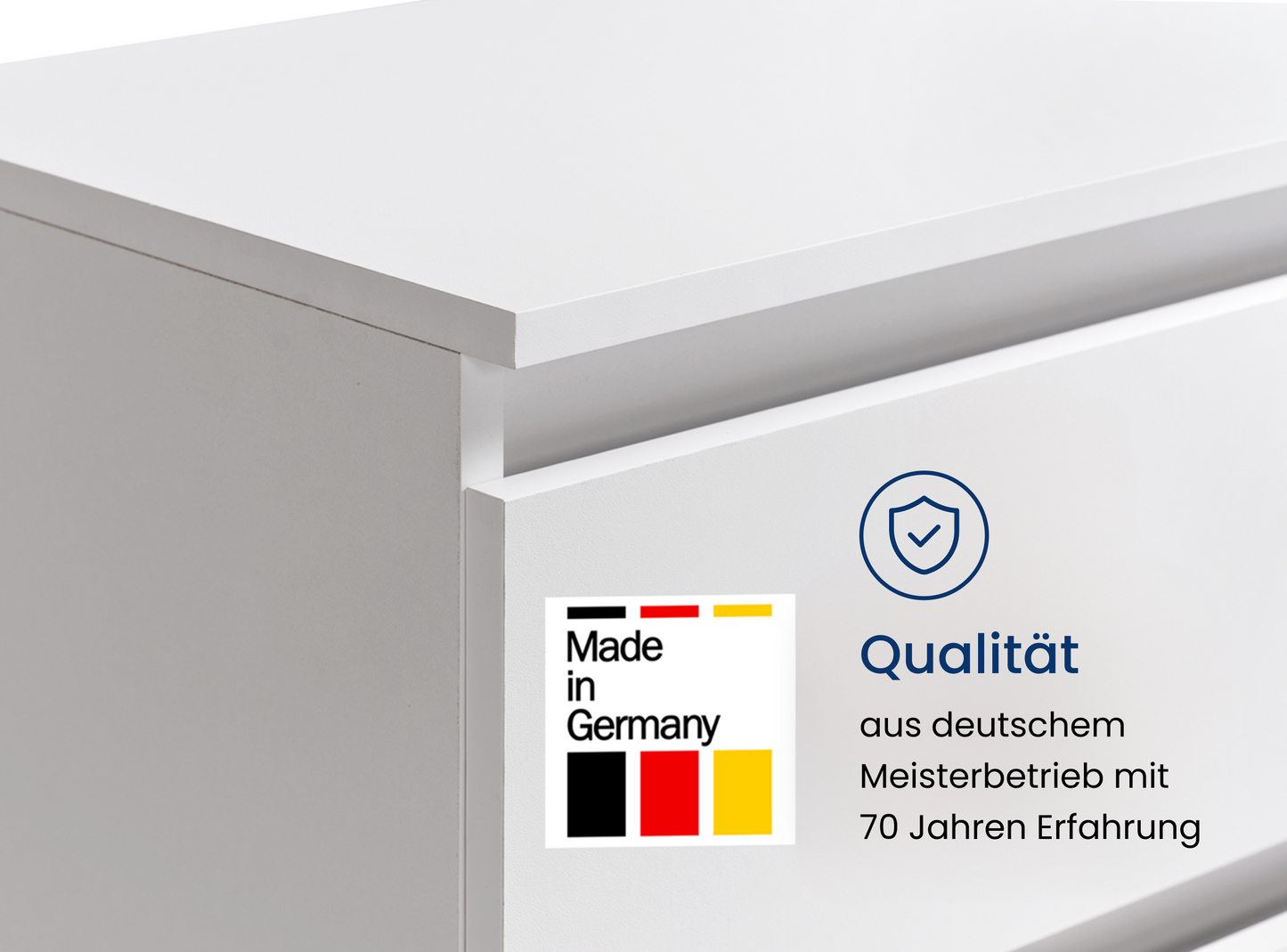 Kommode 76cm breit mit 4 Schubladen Kommode weiß schmal Holz Schrank Kommode mit Schubladen Sideboard Highboard Anrichte Schlafzimmer Wohnzimmer Flur Büro Organizer Breite 76 cm Höhe 87 cm