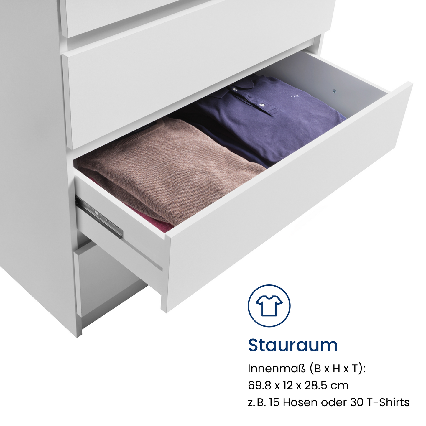 Kommode mit 4 Schubladen 80 cm Breite Kommode weiß schmal Holz Schrank Kommode mit Schubladen Sideboard Highboard Anrichte Schlafzimmer Wohnzimmer Flur Büro Organizer