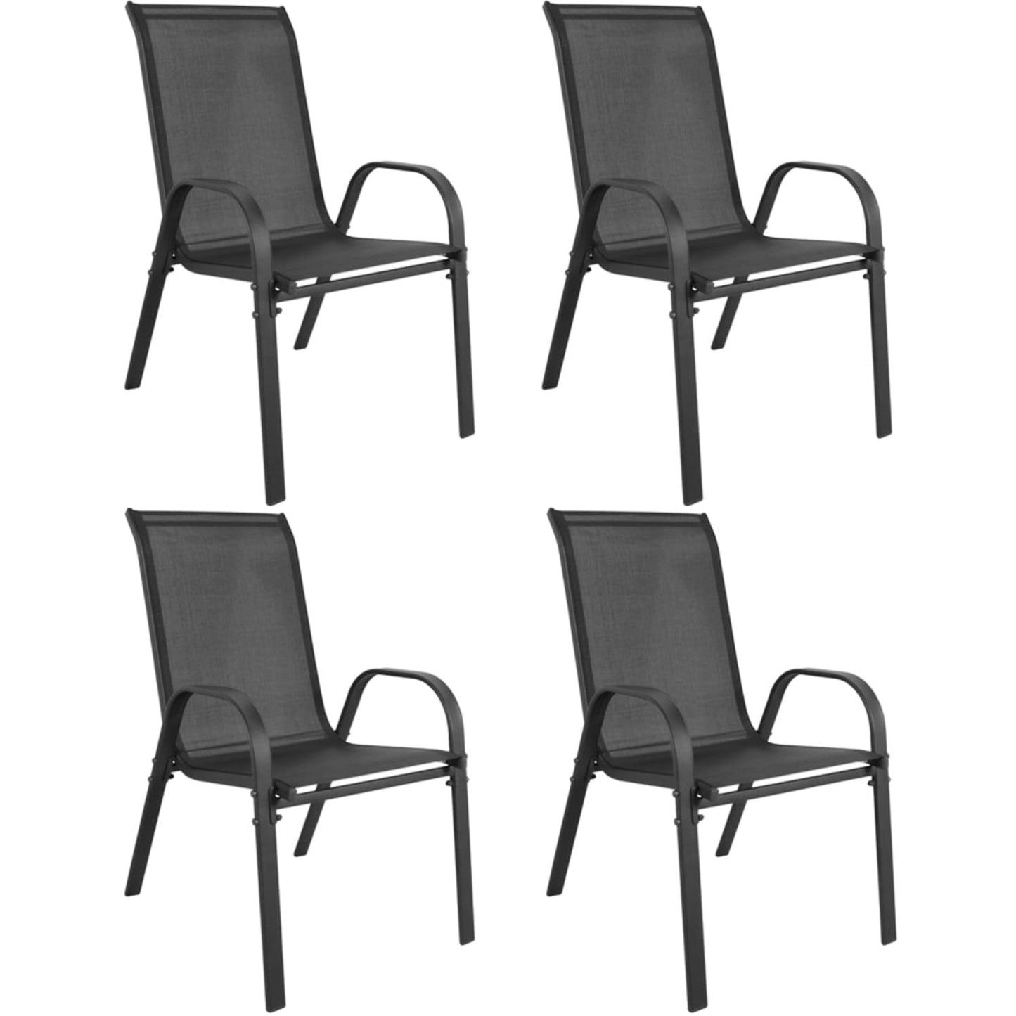 4er Set Gartenstühle, stapelbar, Hochlehner Gartenstühle, Terrassenmöbel, stapelbare Gartenstühle, Balkonstühle, Outdoorstühle | Textilene-Sitzfläche & Metallbeine | 56x43x91cm (BxTxH)