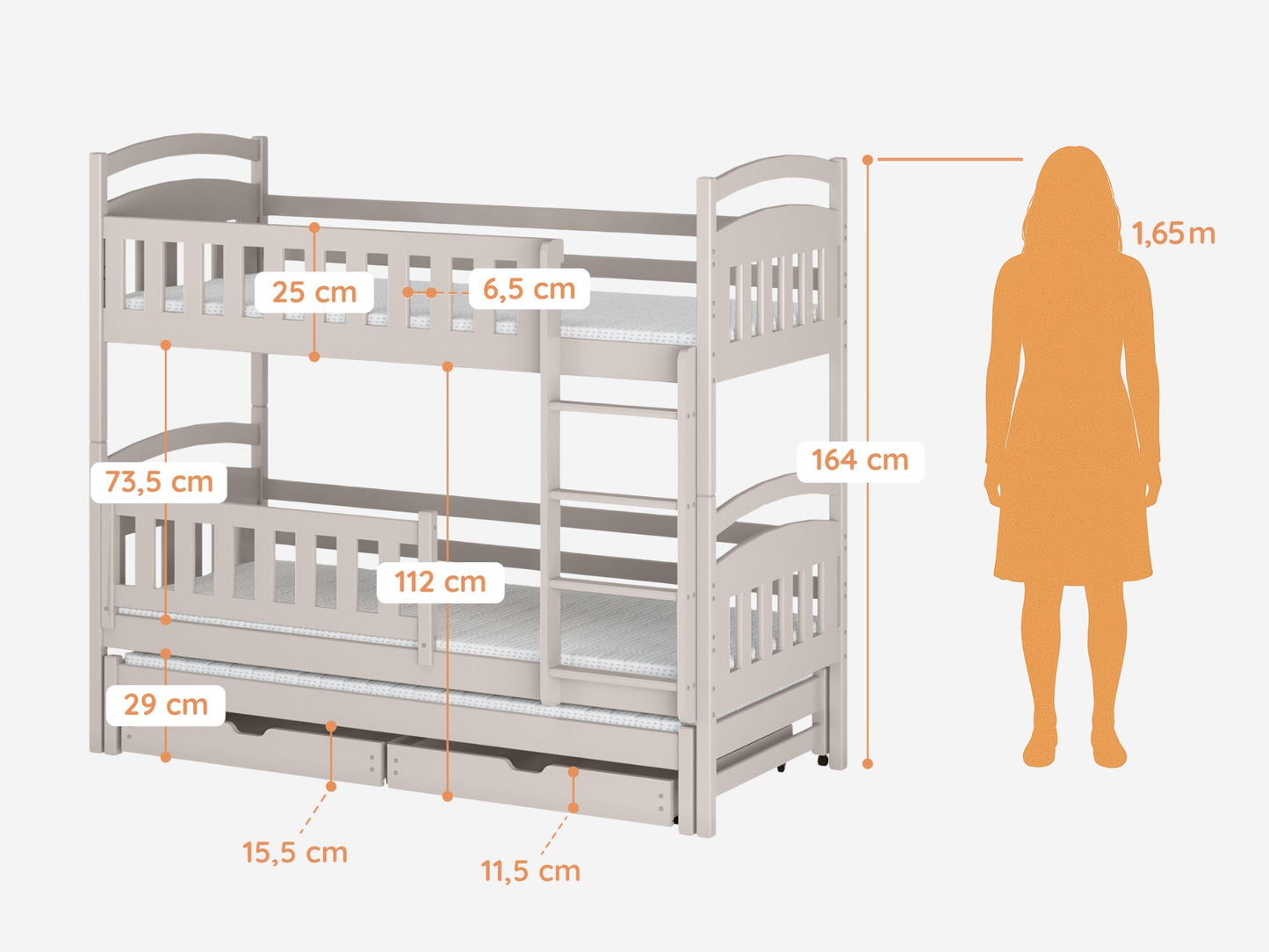 Hochbett 90x200 Etagenbett Kinderbett Jugendbett Stockbett 3 Kinder, zwei Schubladen & Rausfallschutz Kinder Bett umbaubar in 3 Einzelbetten | von 4. bis 18. Lebensjahr | inkl. Lattenrosten