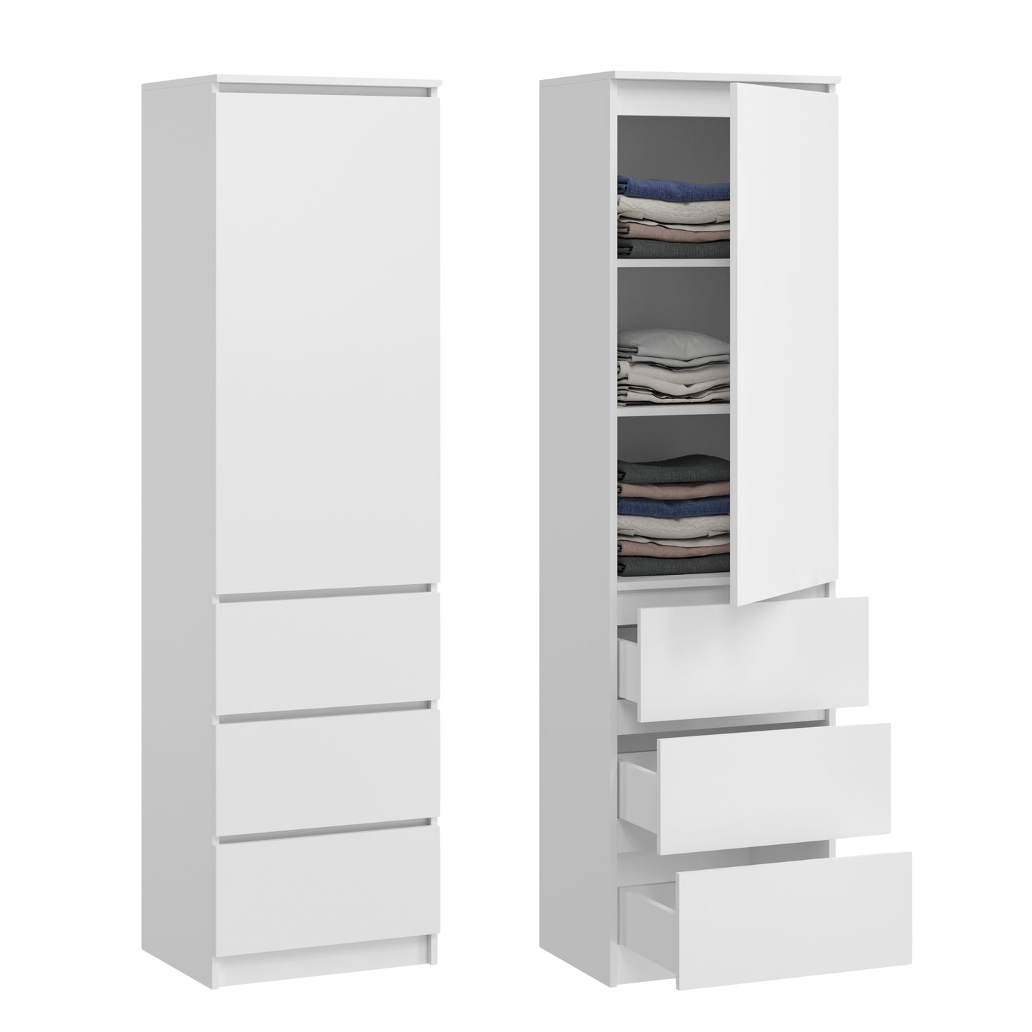 Kleiderschrank, Garderobenschrank, Mehrzweckschrank mit 3 Einlegeböden & 3 Schubladen | kompakter und funktionaler Schrank für Schlafzimmer, Flur oder Arbeitszimmer | 40x50x180 cm (BxTxH)