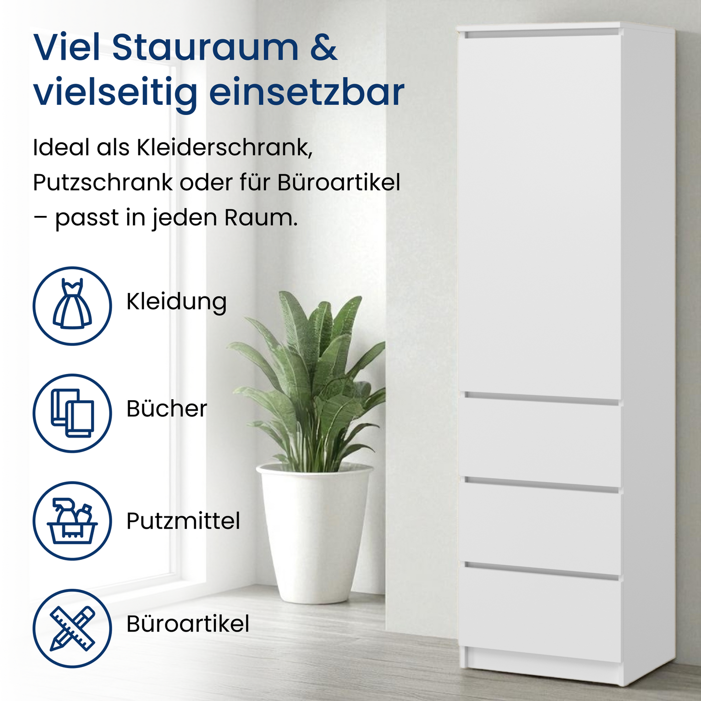 Kleiderschrank, Garderobenschrank, Mehrzweckschrank mit 3 Einlegeböden & 3 Schubladen | kompakter und funktionaler Schrank für Schlafzimmer, Flur oder Arbeitszimmer | 40x50x180 cm (BxTxH)