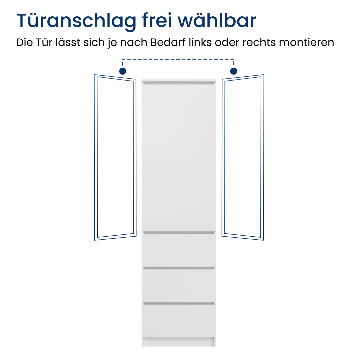 Kleiderschrank, Garderobenschrank, Mehrzweckschrank mit 3 Einlegeböden & 3 Schubladen | kompakter und funktionaler Schrank für Schlafzimmer, Flur oder Arbeitszimmer | 40x50x180 cm (BxTxH)