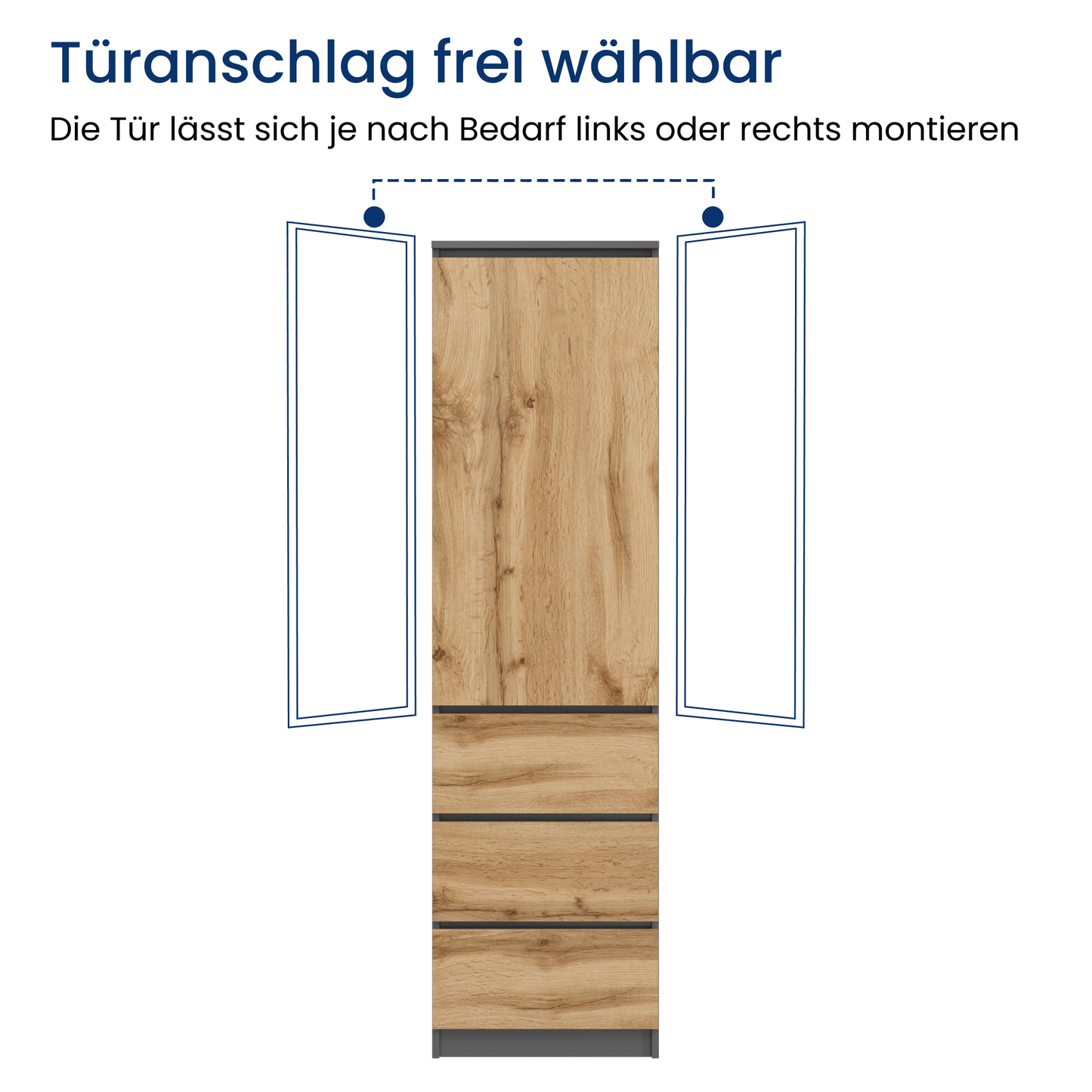 Kleiderschrank, Garderobenschrank, Mehrzweckschrank mit 3 Einlegeböden & 3 Schubladen | kompakter und funktionaler Schrank für Schlafzimmer, Flur oder Arbeitszimmer | 40x50x180 cm (BxTxH)