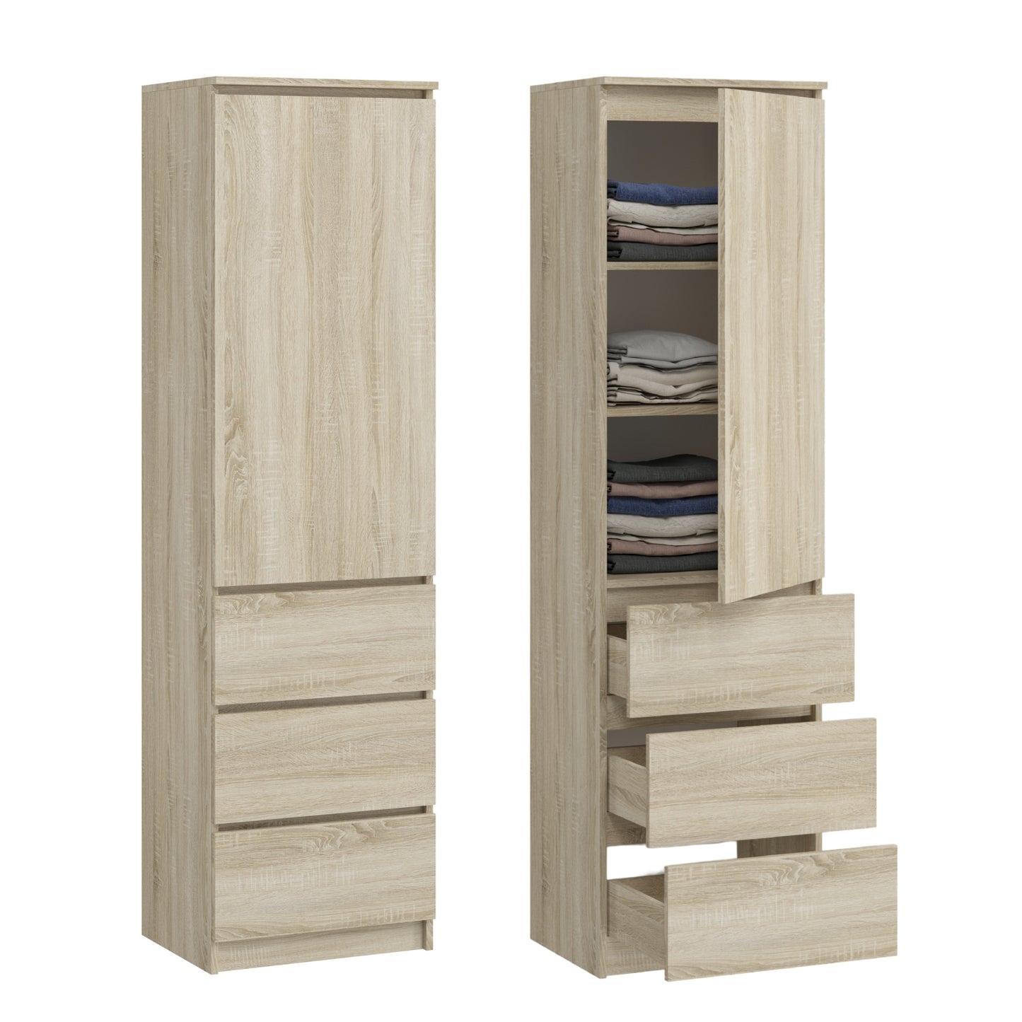 Kleiderschrank, Garderobenschrank, Mehrzweckschrank mit 3 Einlegeböden & 3 Schubladen | kompakter und funktionaler Schrank für Schlafzimmer, Flur oder Arbeitszimmer | 40x50x180 cm (BxTxH)