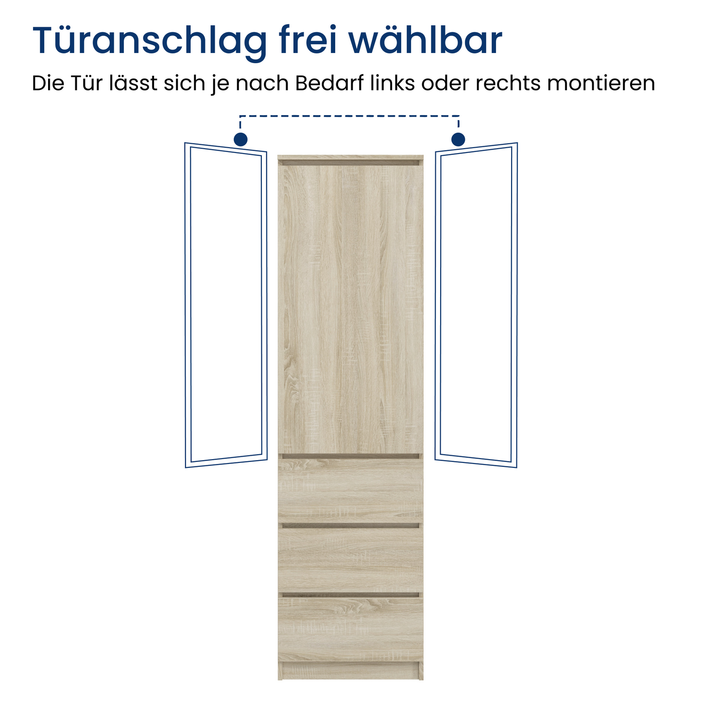 Kleiderschrank, Garderobenschrank, Mehrzweckschrank mit 3 Einlegeböden & 3 Schubladen | kompakter und funktionaler Schrank für Schlafzimmer, Flur oder Arbeitszimmer | 40x50x180 cm (BxTxH)
