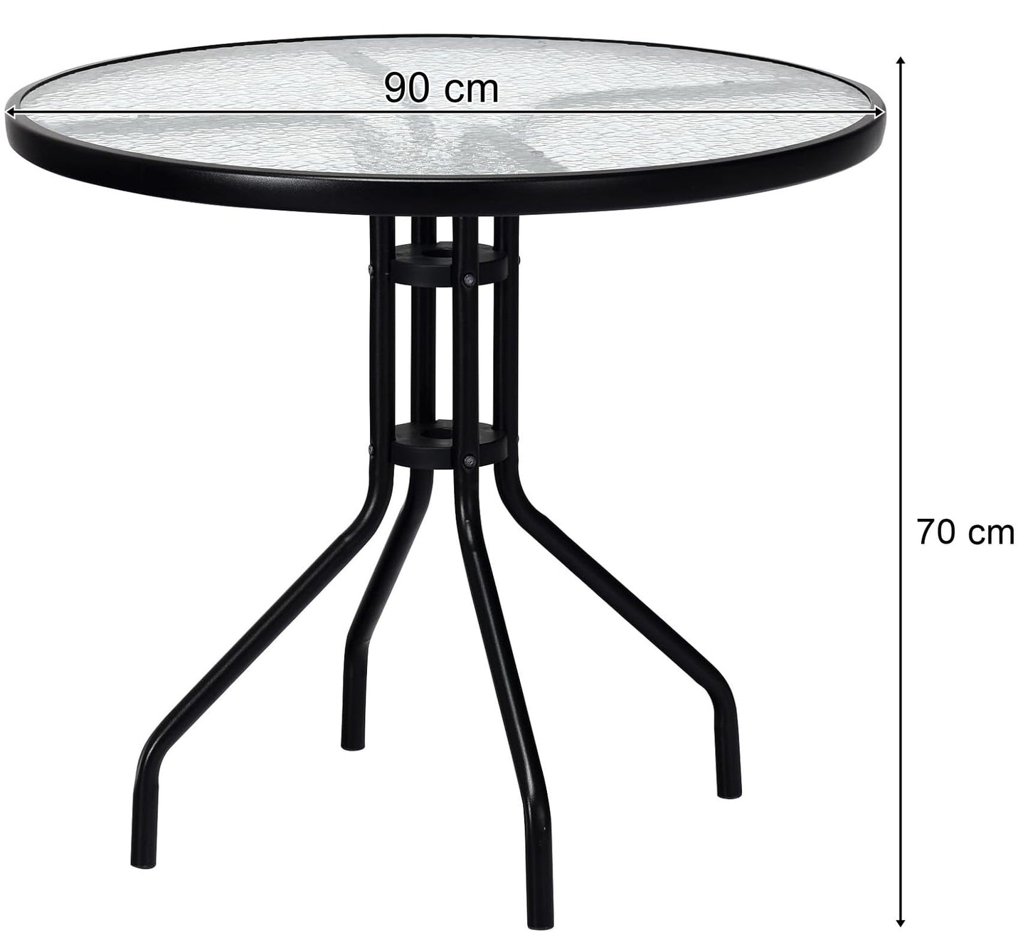 Gartentisch Balkontisch Beistelltisch Outdoor Balkonmöbel kleiner Balkon Bistrotisch kleiner Balkontisch Runde Platte aus gehärtetem Glas, pulverbeschichteter Metallrahmen | Schwarz