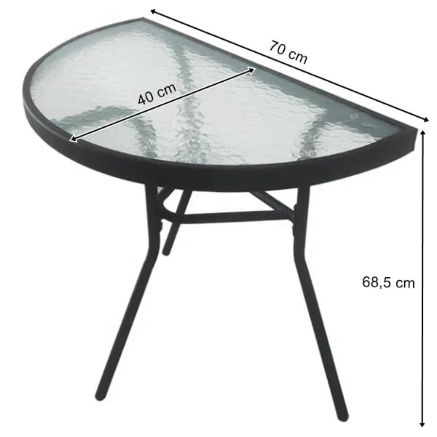 Gartentisch Balkontisch Beistelltisch Outdoor Balkonmöbel kleiner Balkon Bistrotisch kleiner Balkontisch Halbrund und Quadratisch Platte aus gehärtetem Glas, pulverbeschichteter Metallrahmen | Schwarz