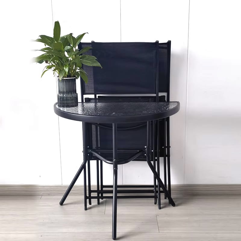 Gartentisch Balkontisch Beistelltisch Outdoor Balkonmöbel kleiner Balkon Bistrotisch kleiner Balkontisch Halbrund und Quadratisch Platte aus gehärtetem Glas, pulverbeschichteter Metallrahmen | Schwarz