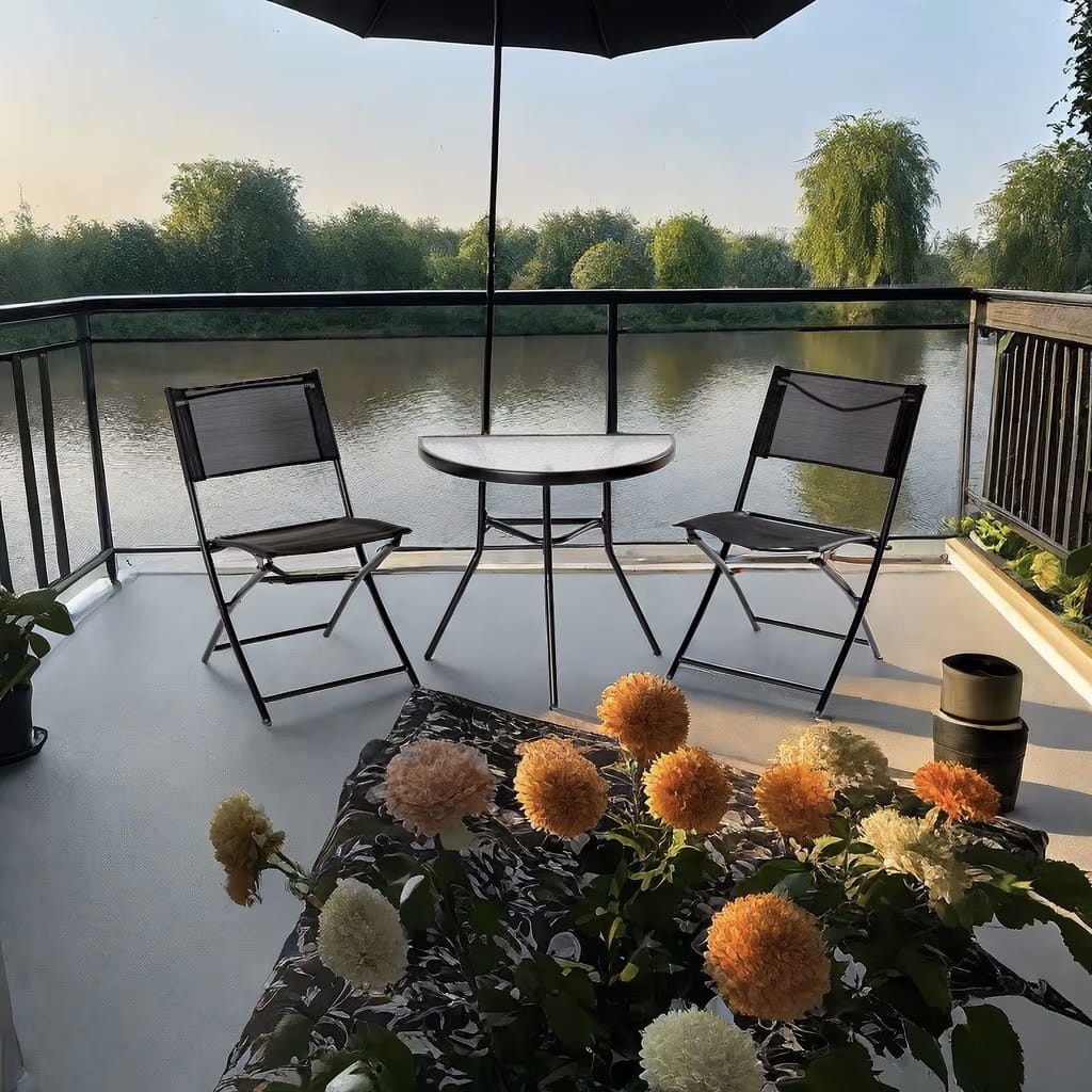Gartentisch Balkontisch Beistelltisch Outdoor Balkonmöbel kleiner Balkon Bistrotisch kleiner Balkontisch Halbrund und Quadratisch Platte aus gehärtetem Glas, pulverbeschichteter Metallrahmen | Schwarz