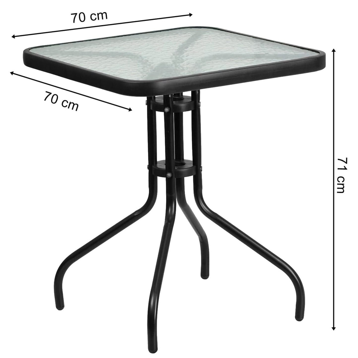 Gartentisch Balkontisch Beistelltisch Outdoor Balkonmöbel kleiner Balkon Bistrotisch kleiner Balkontisch Halbrund und Quadratisch Platte aus gehärtetem Glas, pulverbeschichteter Metallrahmen | Schwarz