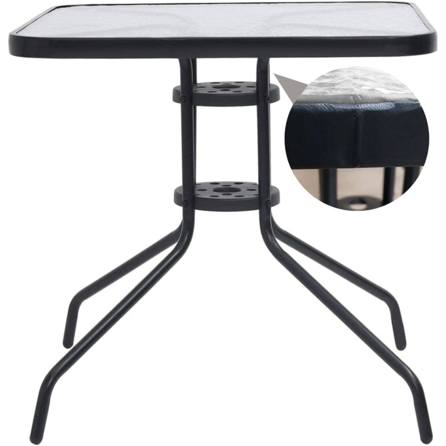 Gartentisch Balkontisch Beistelltisch Outdoor Balkonmöbel kleiner Balkon Bistrotisch kleiner Balkontisch Halbrund und Quadratisch Platte aus gehärtetem Glas, pulverbeschichteter Metallrahmen | Schwarz