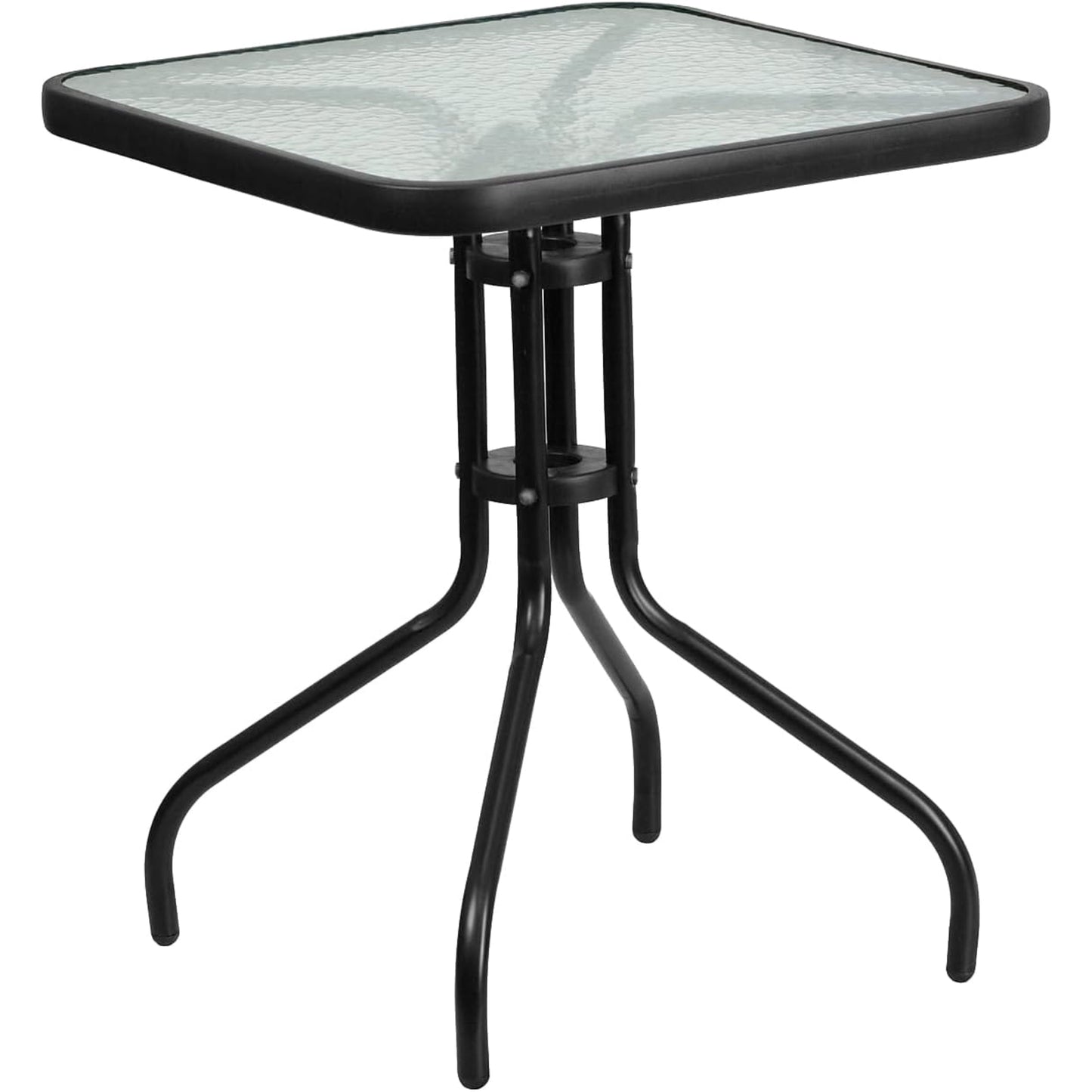Gartentisch Balkontisch Beistelltisch Outdoor Balkonmöbel kleiner Balkon Bistrotisch kleiner Balkontisch Halbrund und Quadratisch Platte aus gehärtetem Glas, pulverbeschichteter Metallrahmen | Schwarz