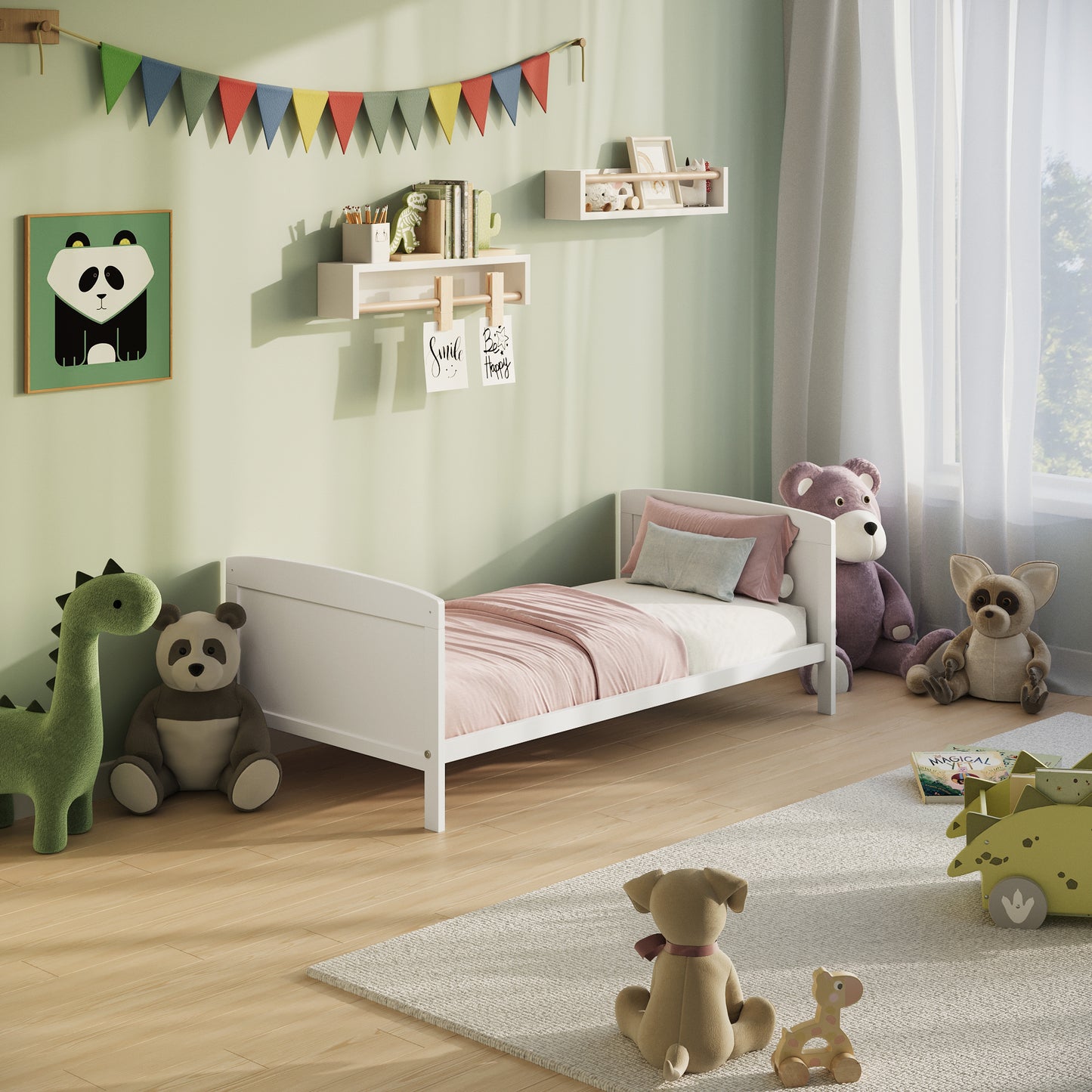 Babybett 60x120 und 70x140 cm mit Schublade und Matratzenoption, Gitterbett, Kinderbett, höhenverstellbar, drei abnehmbaren Schienen & herausnehmbare Sprossen | Weiß