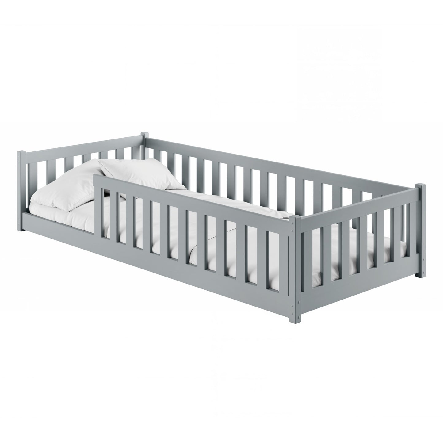 Kinderbett Bodenbett 80x160 | 80x180 | 90x190 | 90x200 | 120x200 | 140x200 cm Bett mit Rausfallschutz & Lattenrost Montessori Bett Gitterbett Kinder Jugendbett Einzelbett optional mit Matratze | Kiefer Holz massiv Junge Mädchen