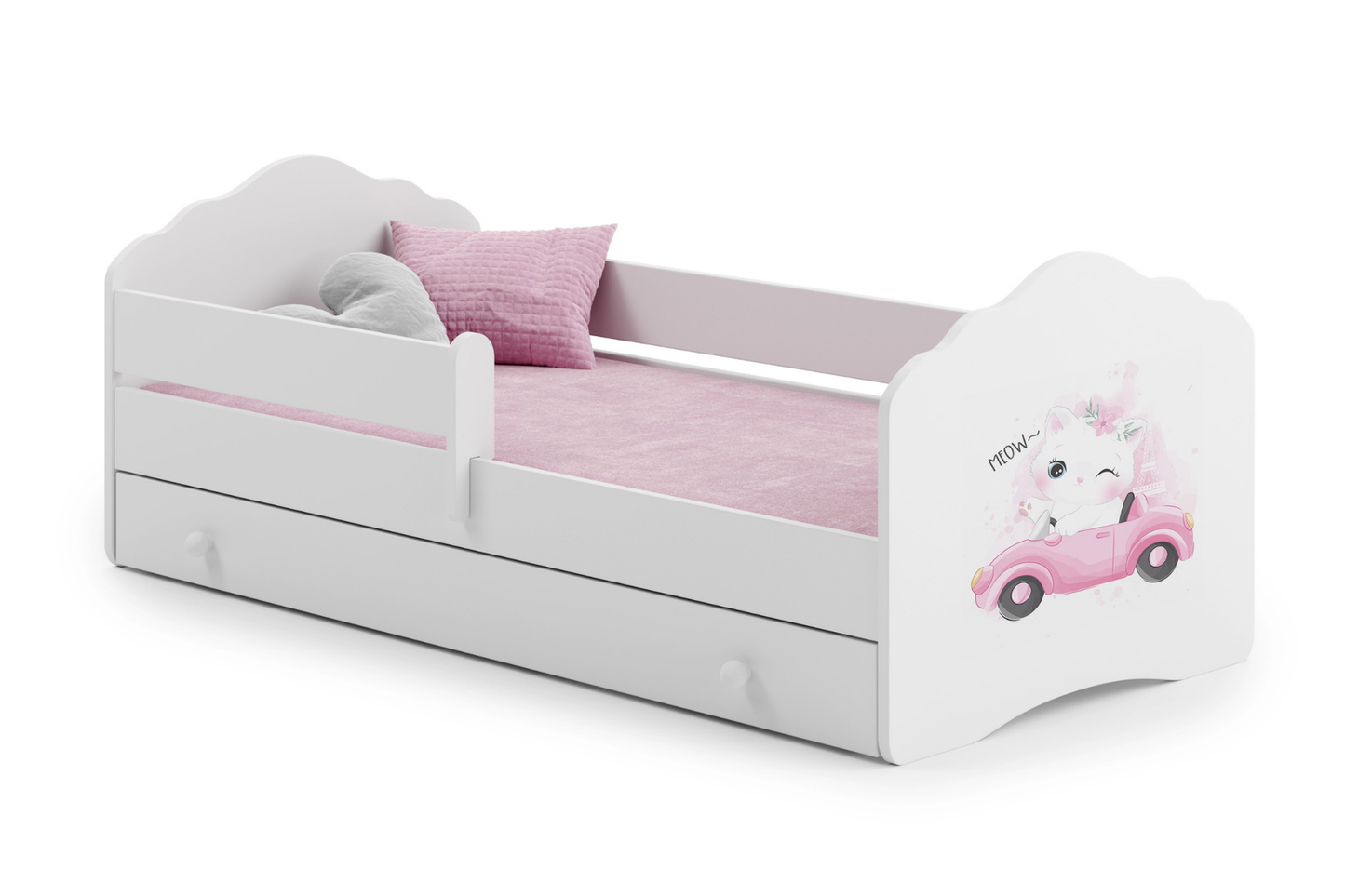 Kinderbett 70x140 & 80x160 cm mit Matratze und Schublade, Lattenrost & abnehmbarer Rausfallschutz Bett für Kinder Bett komplett Set Bed Rausfallschutz Kinderbett Jugendbett Einzelbett Komplettbett