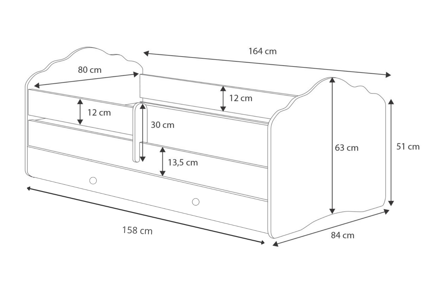 Kinderbett 70x140 & 80x160 cm mit Matratze und Schublade, Lattenrost & abnehmbarer Rausfallschutz Bett für Kinder Bett komplett Set Bed Rausfallschutz Kinderbett Jugendbett Einzelbett Komplettbett