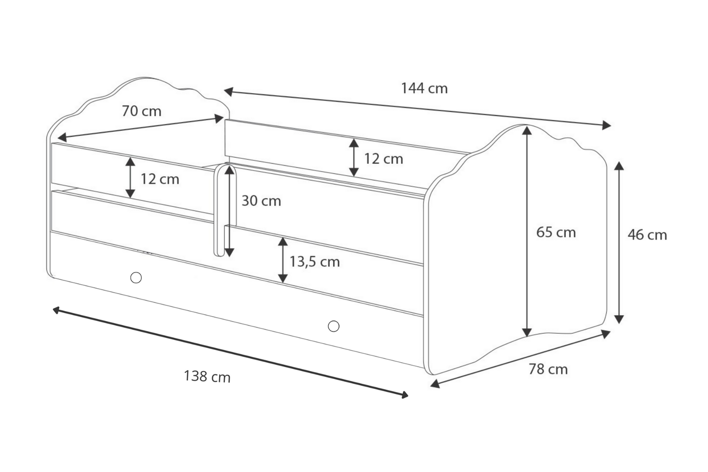 Kinderbett 70x140 & 80x160 cm mit Matratze und Schublade, Lattenrost & abnehmbarer Rausfallschutz Bett für Kinder Bett komplett Set Bed Rausfallschutz Kinderbett Jugendbett Einzelbett Komplettbett