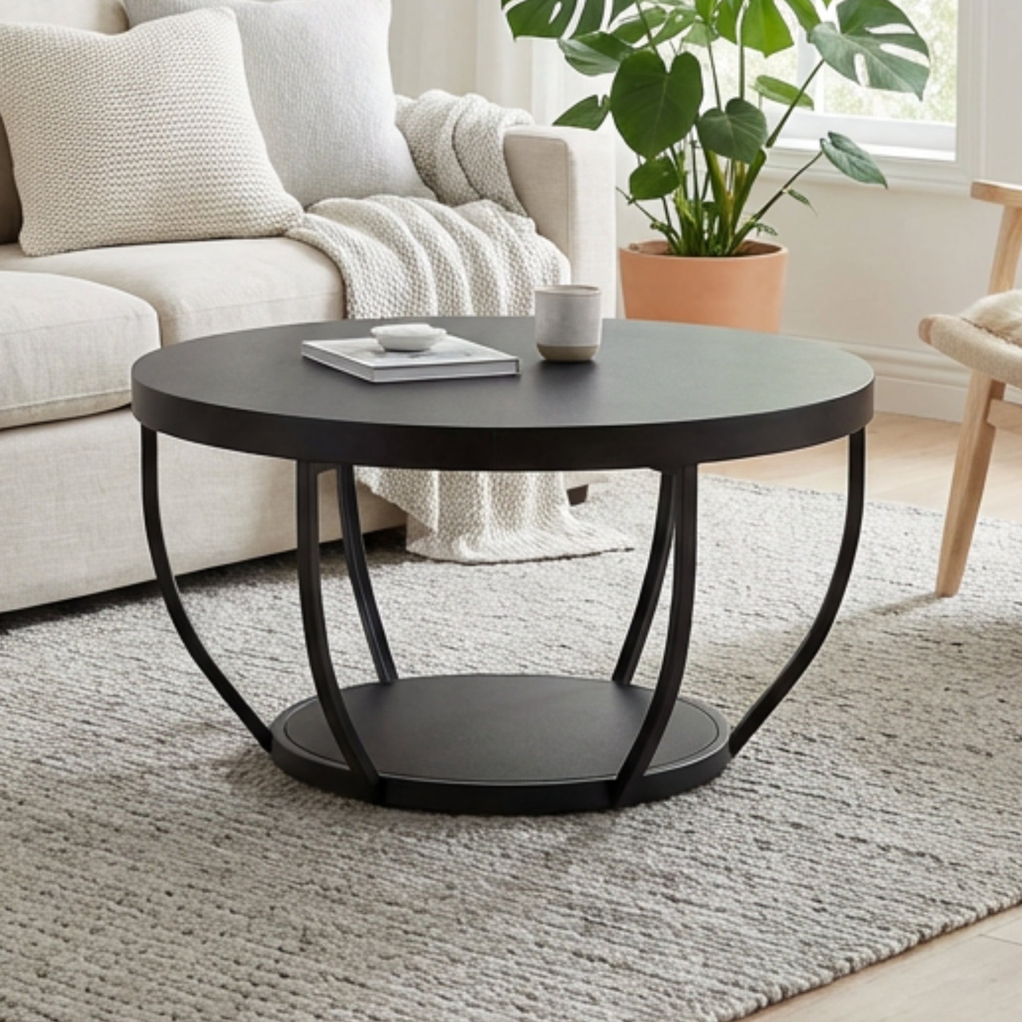 Home Collective Couchtisch Ø 80 cm rund, moderner Beistelltisch mit 2