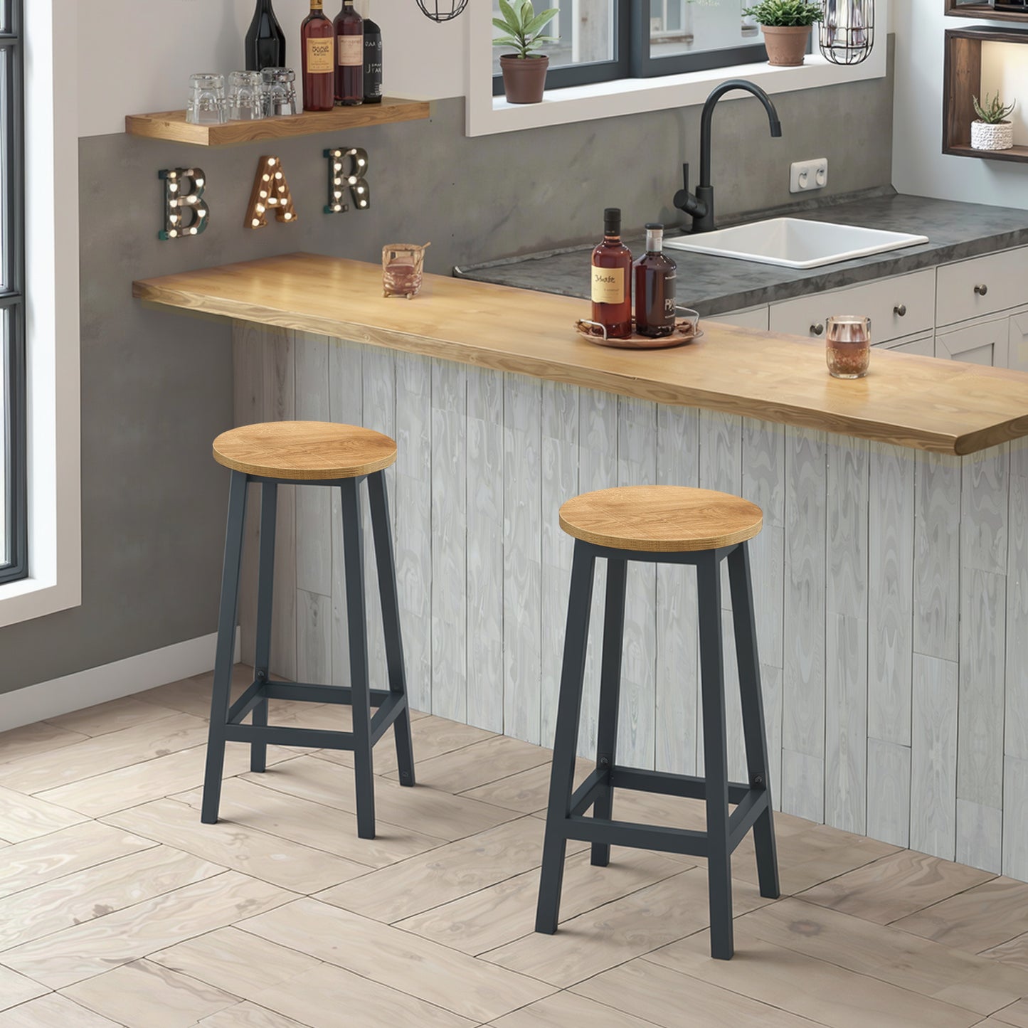 Barhocker Küchenhocker Küchenstuhl Thekenstuhl Tresenhocker Barstuhl | Stabil + platzsparend mit Fußstütze | Spanplatte & Stahl bis 100 kg Belastbarkeit | Ø 32×H 65 cm