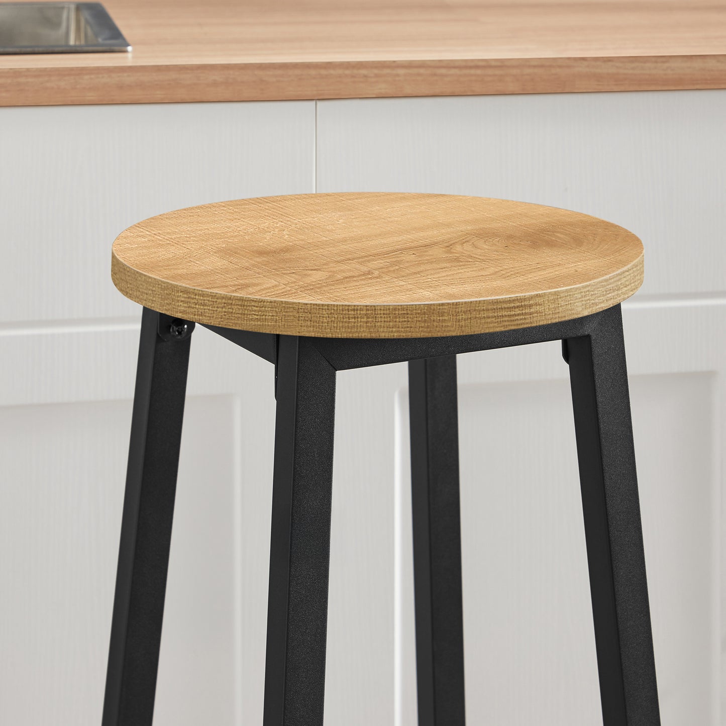 Barhocker Küchenhocker Küchenstuhl Thekenstuhl Tresenhocker Barstuhl | Stabil + platzsparend mit Fußstütze | Spanplatte & Stahl bis 100 kg Belastbarkeit | Ø 32×H 65 cm