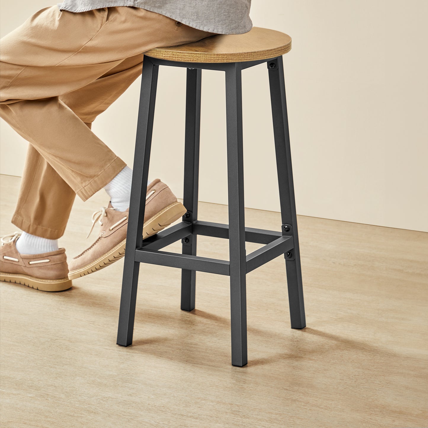 Barhocker Küchenhocker Küchenstuhl Thekenstuhl Tresenhocker Barstuhl | Stabil + platzsparend mit Fußstütze | Spanplatte & Stahl bis 100 kg Belastbarkeit | Ø 32×H 65 cm