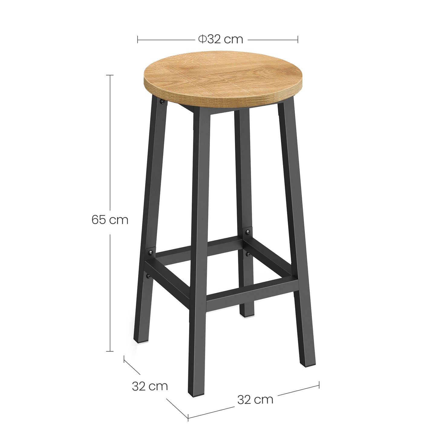 Barhocker Küchenhocker Küchenstuhl Thekenstuhl Tresenhocker Barstuhl | Stabil + platzsparend mit Fußstütze | Spanplatte & Stahl bis 100 kg Belastbarkeit | Ø 32×H 65 cm