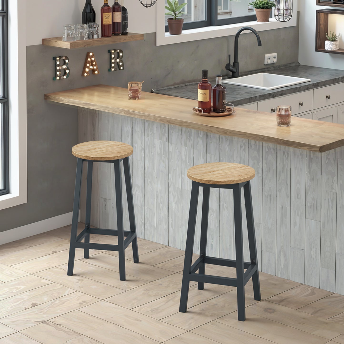Barhocker Küchenhocker Küchenstuhl Thekenstuhl Tresenhocker Barstuhl | Stabil + platzsparend mit Fußstütze | Spanplatte & Stahl bis 100 kg Belastbarkeit | Ø 32×H 65 cm