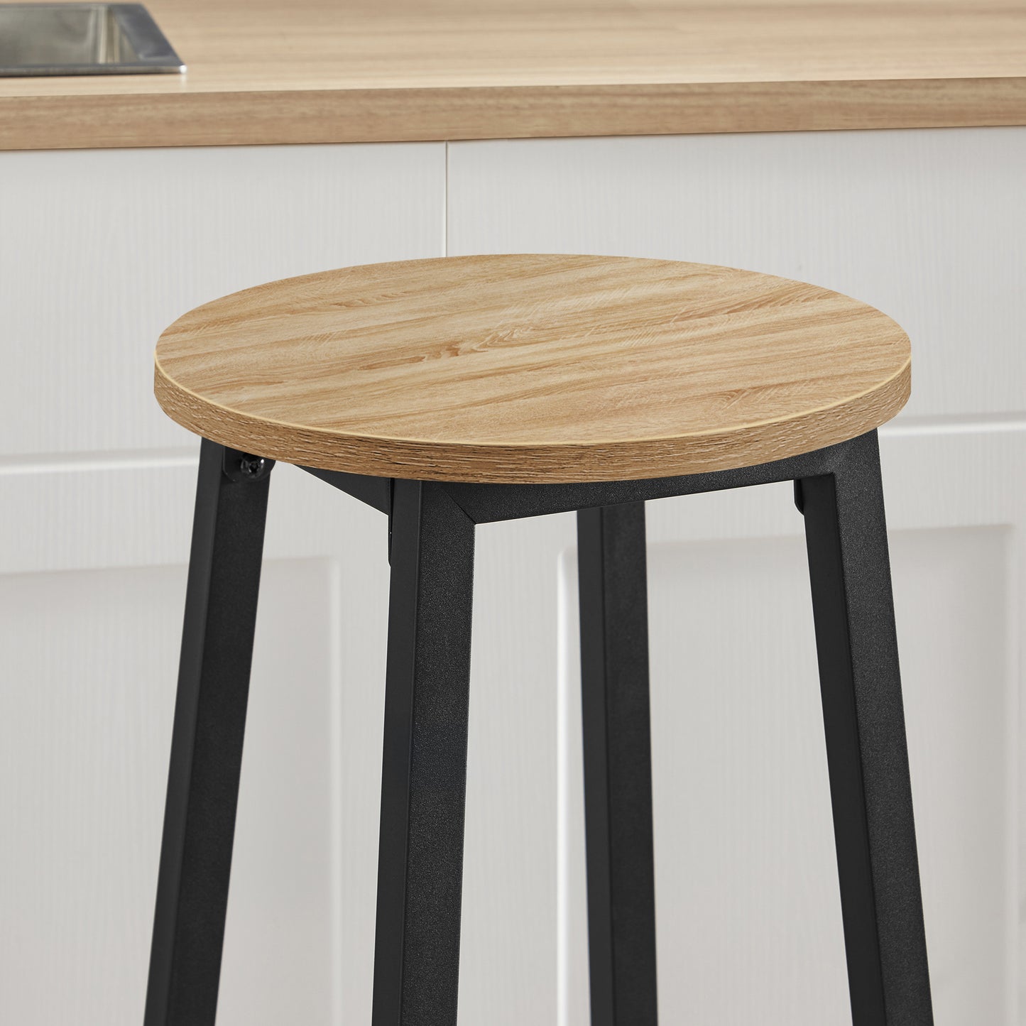 Barhocker Küchenhocker Küchenstuhl Thekenstuhl Tresenhocker Barstuhl | Stabil + platzsparend mit Fußstütze | Spanplatte & Stahl bis 100 kg Belastbarkeit | Ø 32×H 65 cm