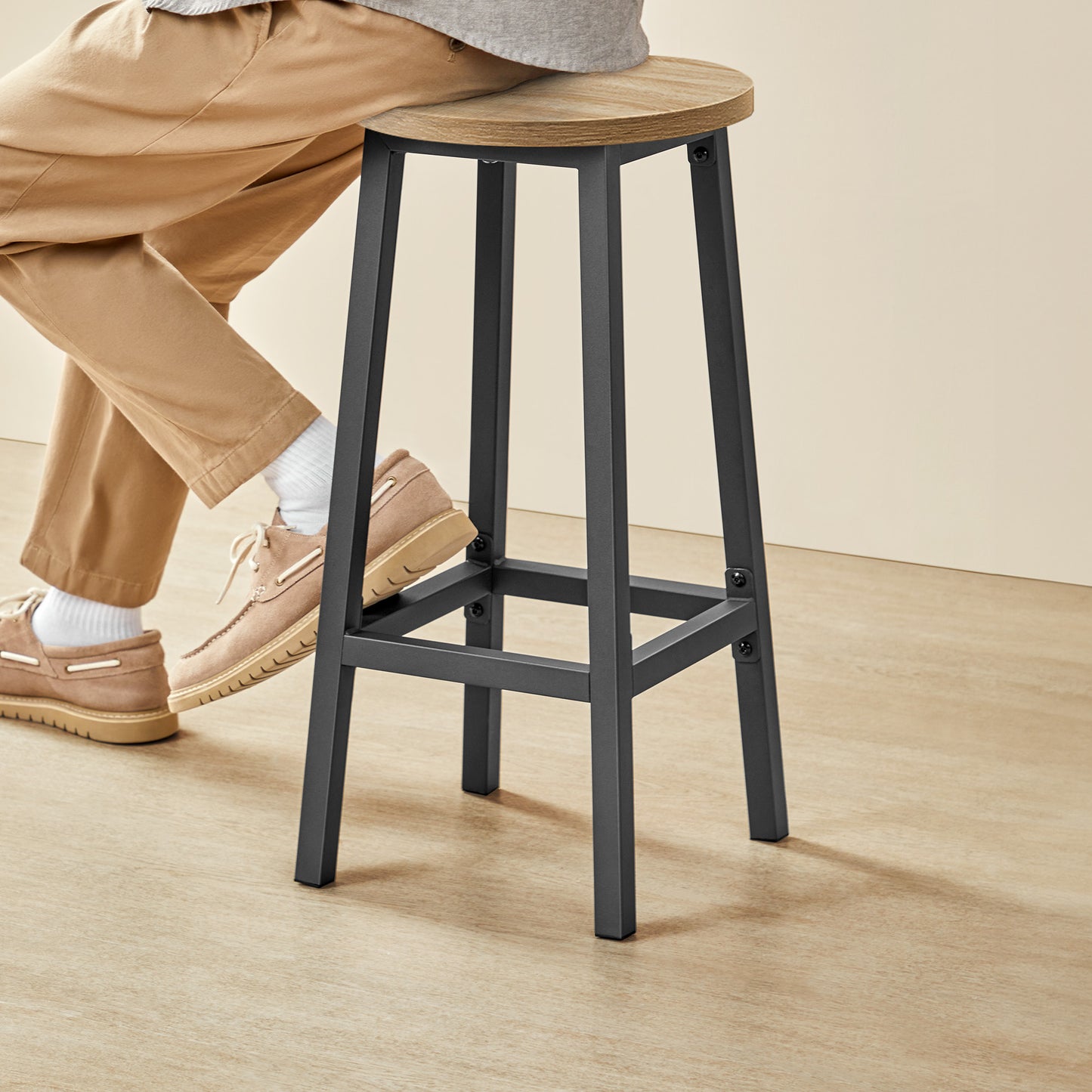 Barhocker Küchenhocker Küchenstuhl Thekenstuhl Tresenhocker Barstuhl | Stabil + platzsparend mit Fußstütze | Spanplatte & Stahl bis 100 kg Belastbarkeit | Ø 32×H 65 cm