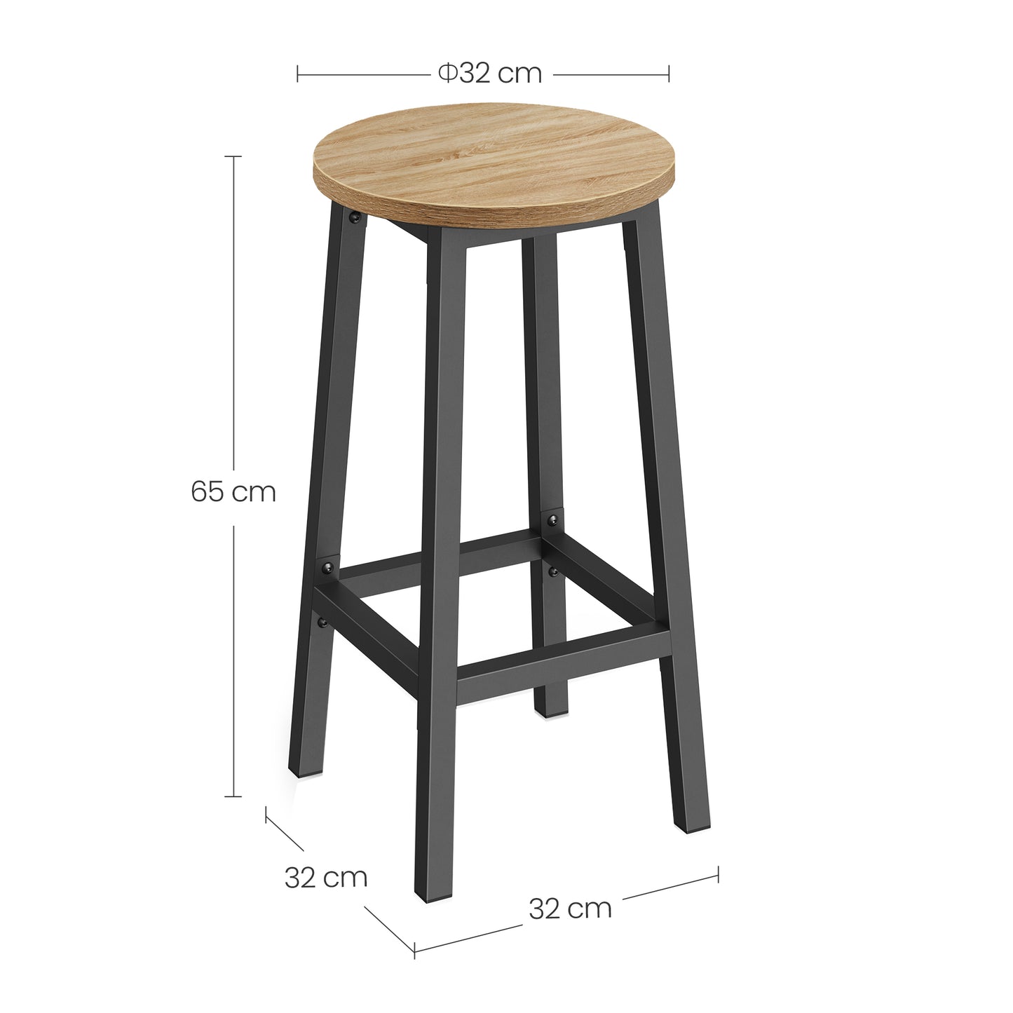 Barhocker Küchenhocker Küchenstuhl Thekenstuhl Tresenhocker Barstuhl | Stabil + platzsparend mit Fußstütze | Spanplatte & Stahl bis 100 kg Belastbarkeit | Ø 32×H 65 cm