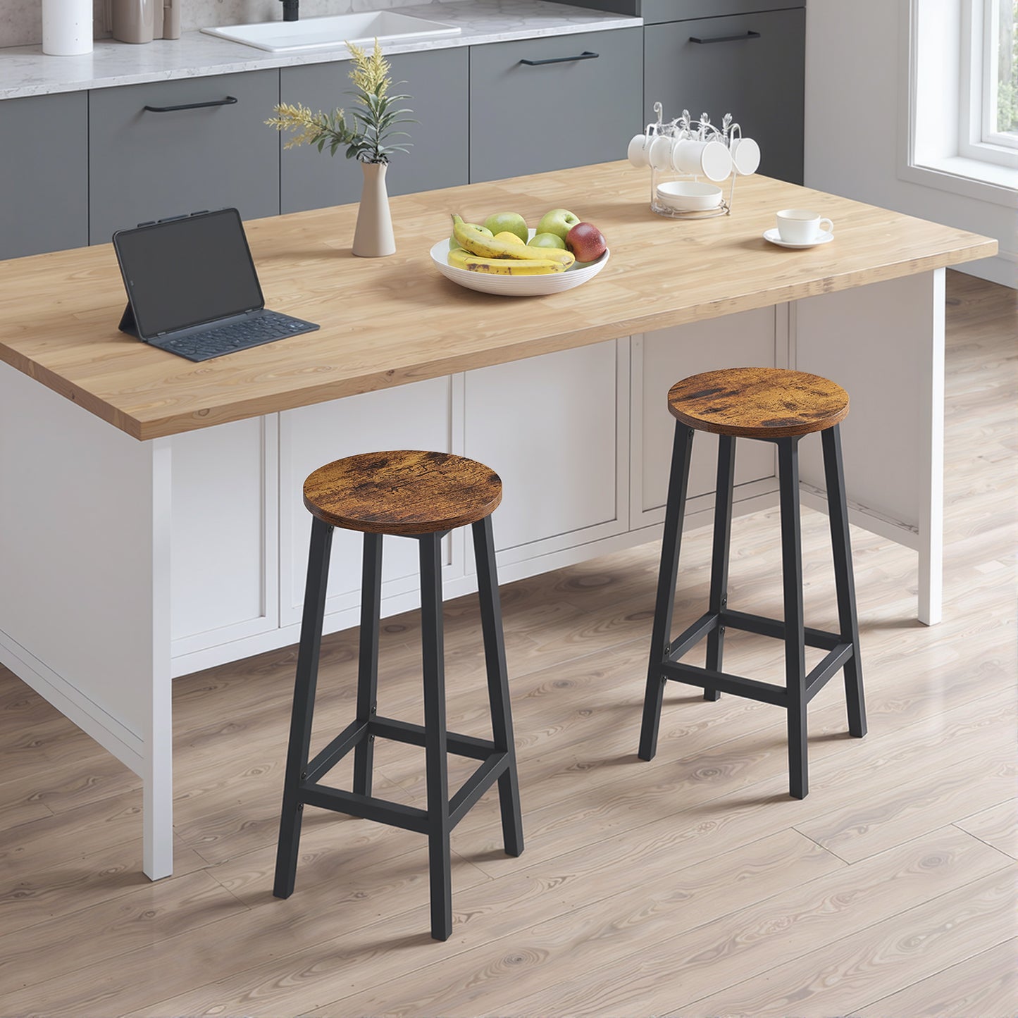 Barhocker Küchenhocker Küchenstuhl Thekenstuhl Tresenhocker Barstuhl | Stabil + platzsparend mit Fußstütze | Spanplatte & Stahl bis 100 kg Belastbarkeit | Ø 32×H 65 cm