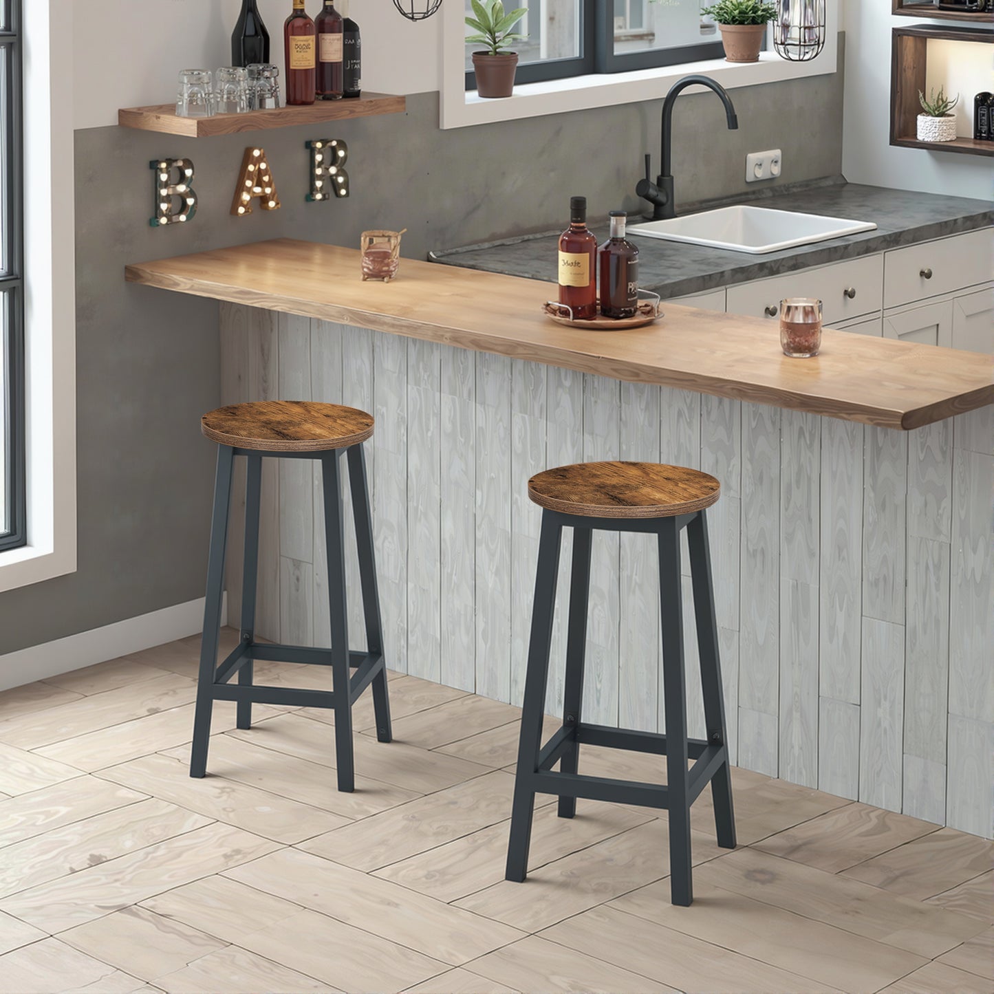 Barhocker Küchenhocker Küchenstuhl Thekenstuhl Tresenhocker Barstuhl | Stabil + platzsparend mit Fußstütze | Spanplatte & Stahl bis 100 kg Belastbarkeit | Ø 32×H 65 cm