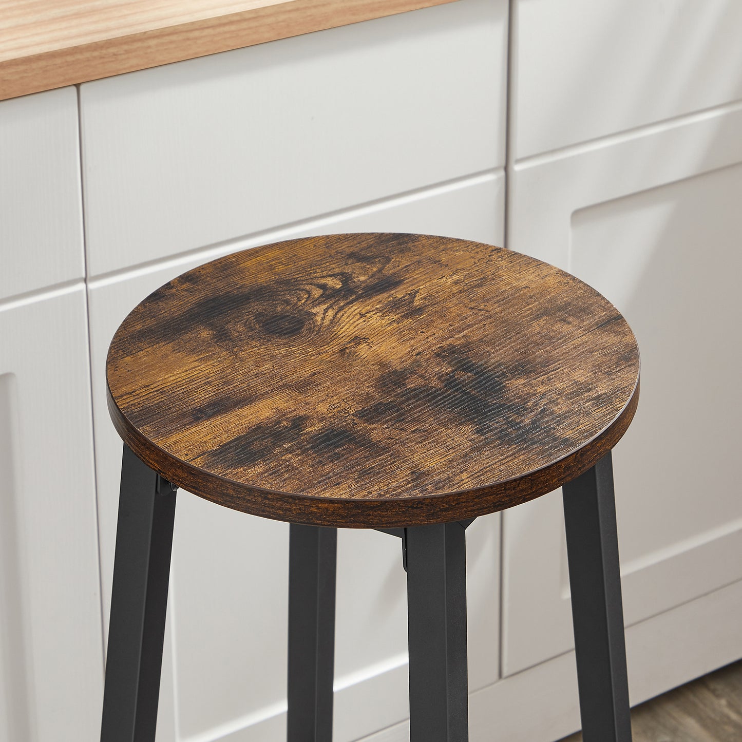 Barhocker Küchenhocker Küchenstuhl Thekenstuhl Tresenhocker Barstuhl | Stabil + platzsparend mit Fußstütze | Spanplatte & Stahl bis 100 kg Belastbarkeit | Ø 32×H 65 cm