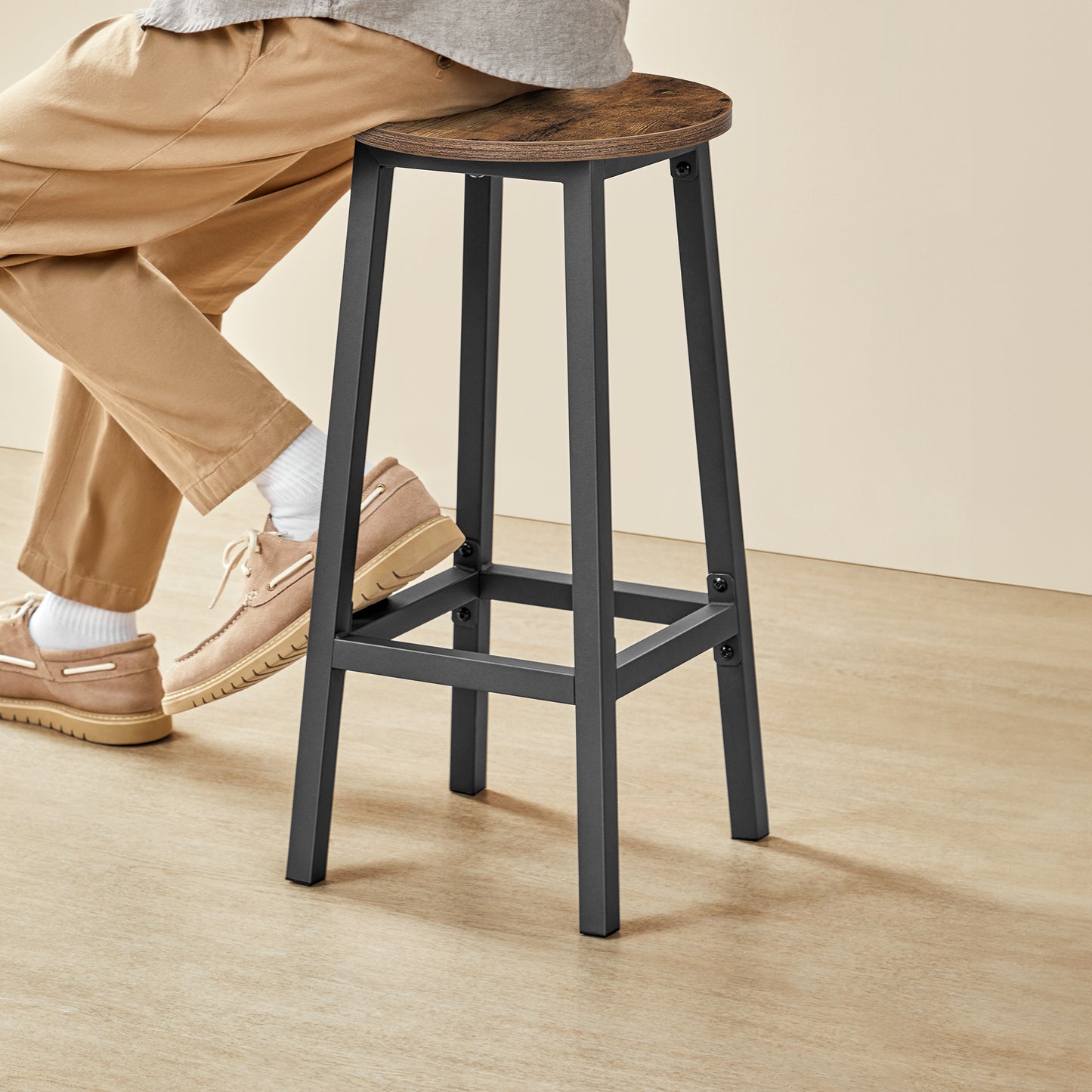 Barhocker Küchenhocker Küchenstuhl Thekenstuhl Tresenhocker Barstuhl | Stabil + platzsparend mit Fußstütze | Spanplatte & Stahl bis 100 kg Belastbarkeit | Ø 32×H 65 cm