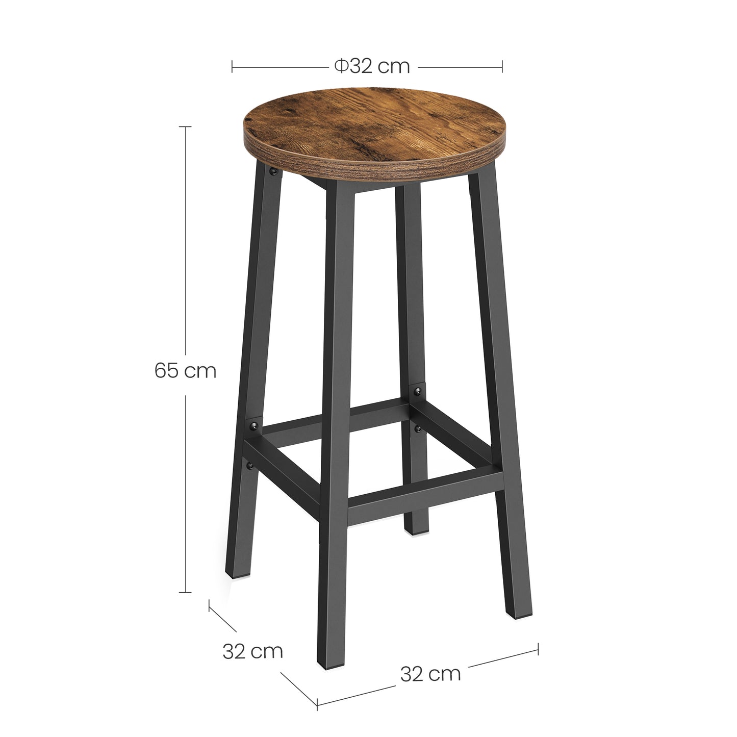 Barhocker Küchenhocker Küchenstuhl Thekenstuhl Tresenhocker Barstuhl | Stabil + platzsparend mit Fußstütze | Spanplatte & Stahl bis 100 kg Belastbarkeit | Ø 32×H 65 cm