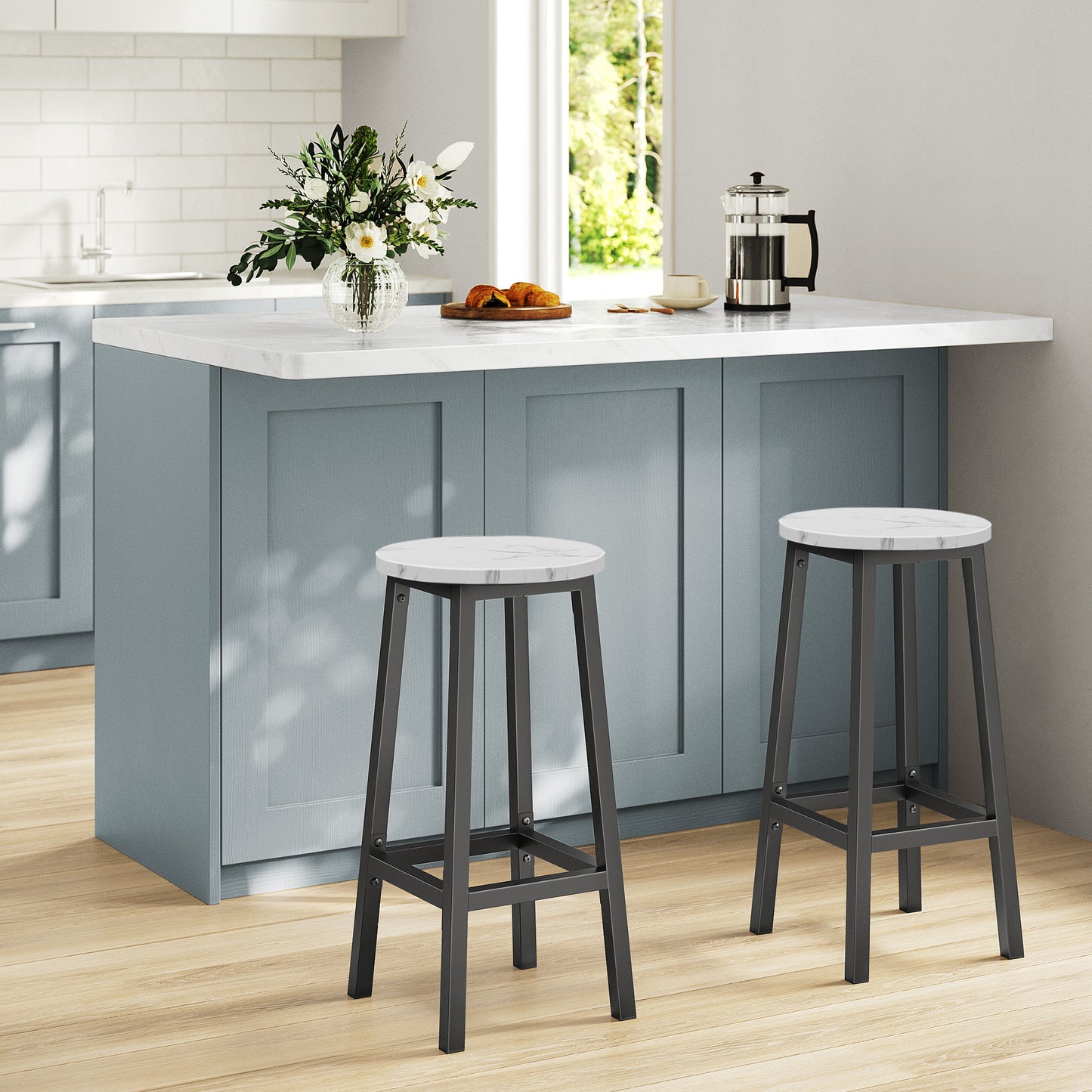Barhocker Küchenhocker Küchenstuhl Thekenstuhl Tresenhocker Barstuhl | Stabil + platzsparend mit Fußstütze | Spanplatte & Stahl bis 100 kg Belastbarkeit | Ø 32×H 65 cm