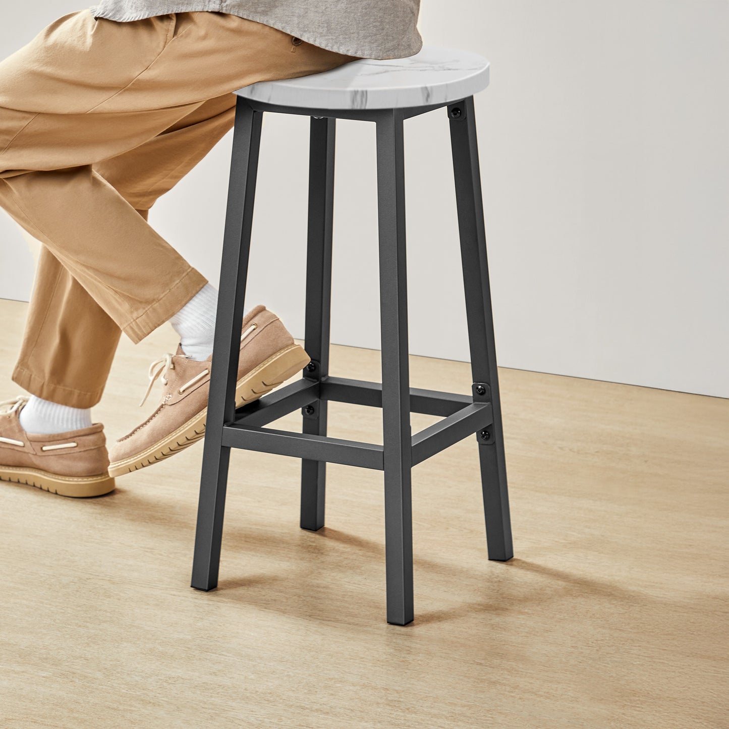 Barhocker Küchenhocker Küchenstuhl Thekenstuhl Tresenhocker Barstuhl | Stabil + platzsparend mit Fußstütze | Spanplatte & Stahl bis 100 kg Belastbarkeit | Ø 32×H 65 cm