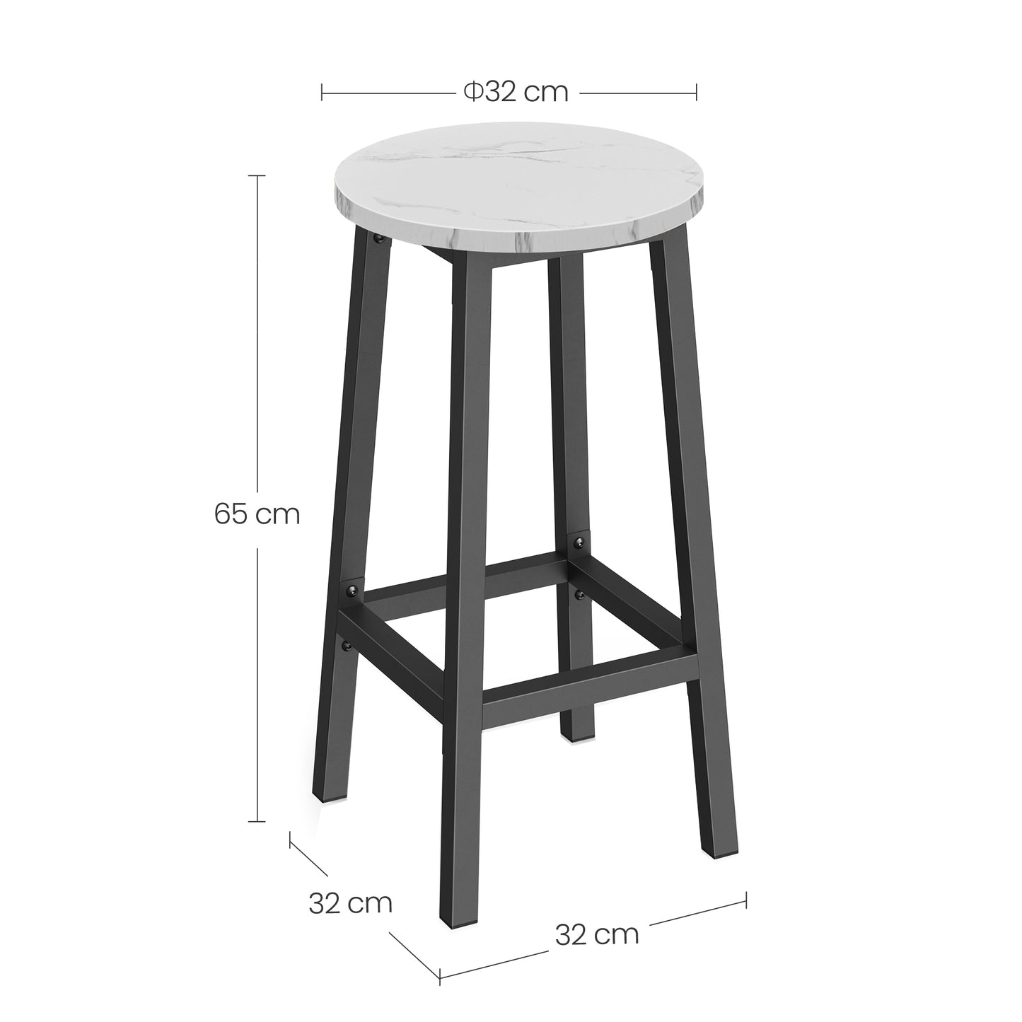 Barhocker Küchenhocker Küchenstuhl Thekenstuhl Tresenhocker Barstuhl | Stabil + platzsparend mit Fußstütze | Spanplatte & Stahl bis 100 kg Belastbarkeit | Ø 32×H 65 cm