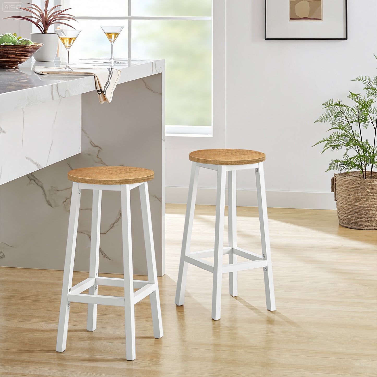 Barhocker Küchenhocker Küchenstuhl Thekenstuhl Tresenhocker Barstuhl | Stabil + platzsparend mit Fußstütze | Spanplatte & Stahl bis 100 kg Belastbarkeit | Ø 32×H 65 cm