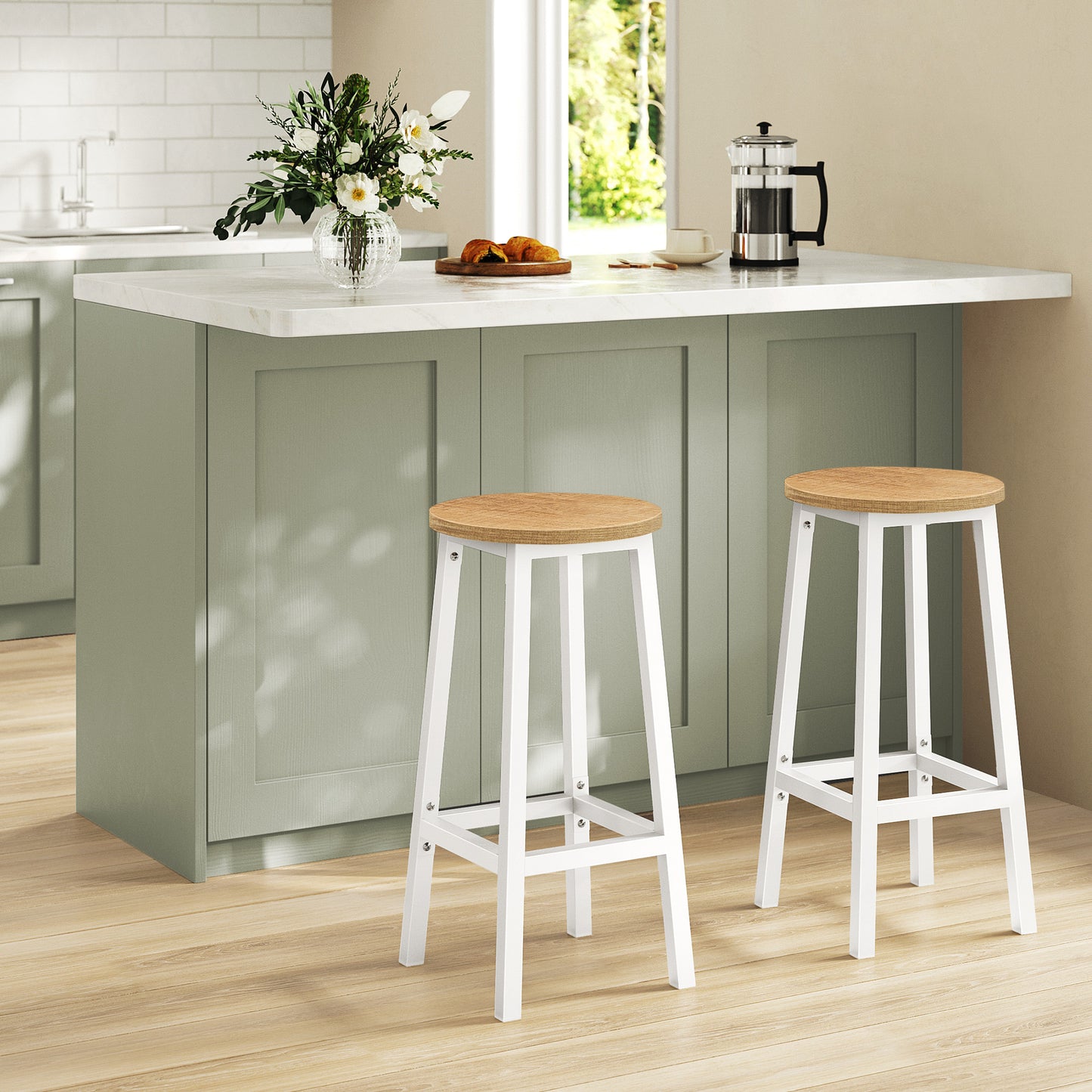 Barhocker Küchenhocker Küchenstuhl Thekenstuhl Tresenhocker Barstuhl | Stabil + platzsparend mit Fußstütze | Spanplatte & Stahl bis 100 kg Belastbarkeit | Ø 32×H 65 cm
