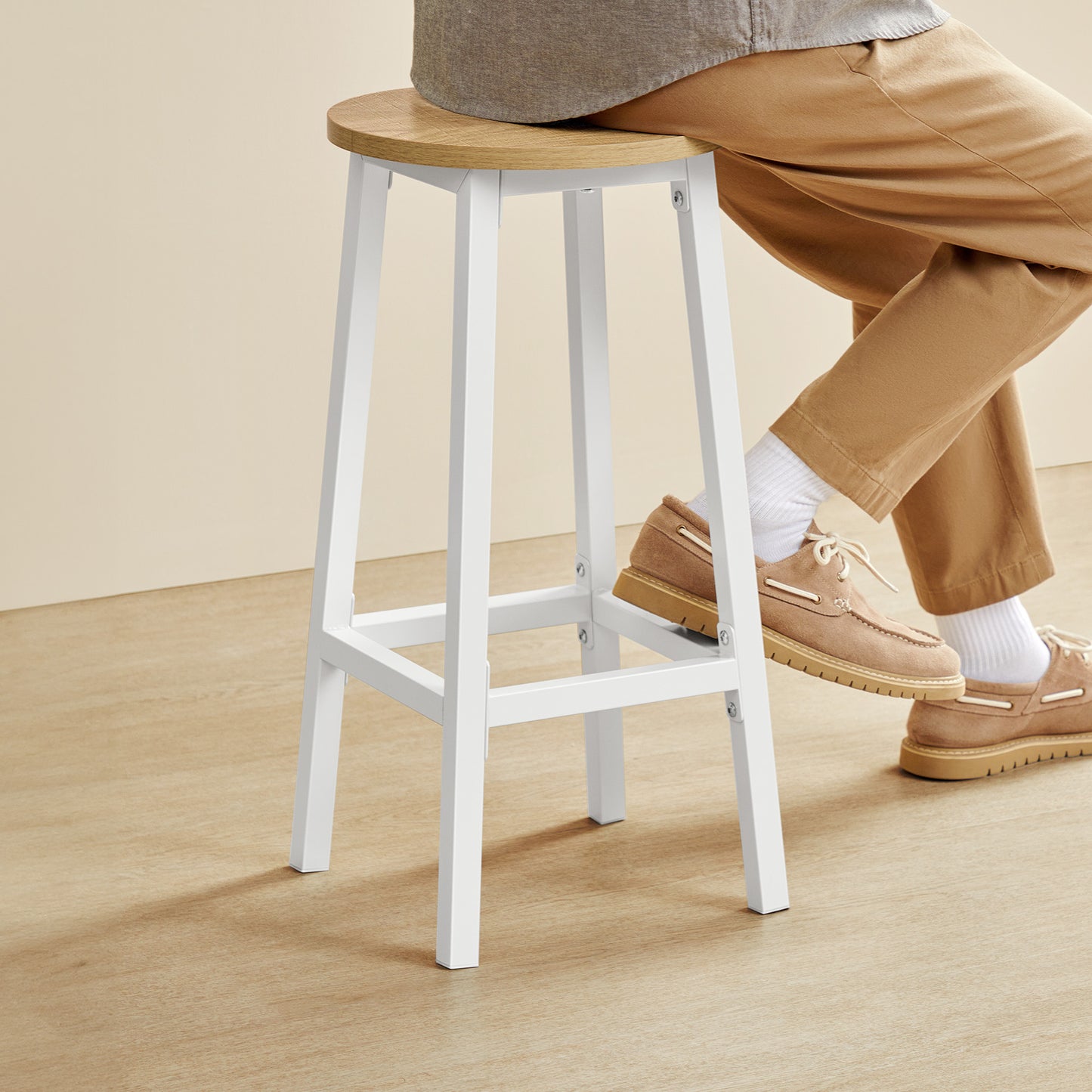 Barhocker Küchenhocker Küchenstuhl Thekenstuhl Tresenhocker Barstuhl | Stabil + platzsparend mit Fußstütze | Spanplatte & Stahl bis 100 kg Belastbarkeit | Ø 32×H 65 cm