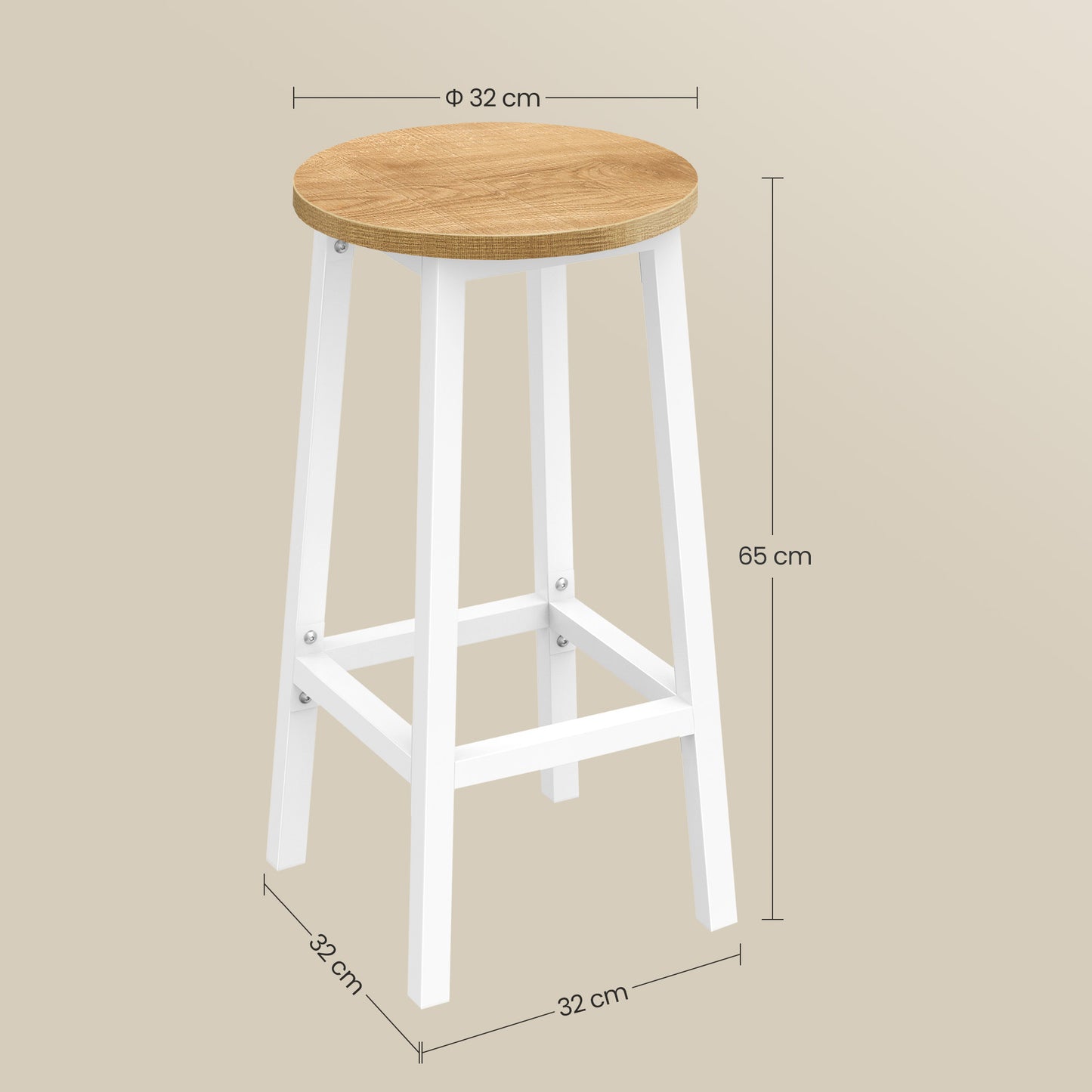 Barhocker Küchenhocker Küchenstuhl Thekenstuhl Tresenhocker Barstuhl | Stabil + platzsparend mit Fußstütze | Spanplatte & Stahl bis 100 kg Belastbarkeit | Ø 32×H 65 cm