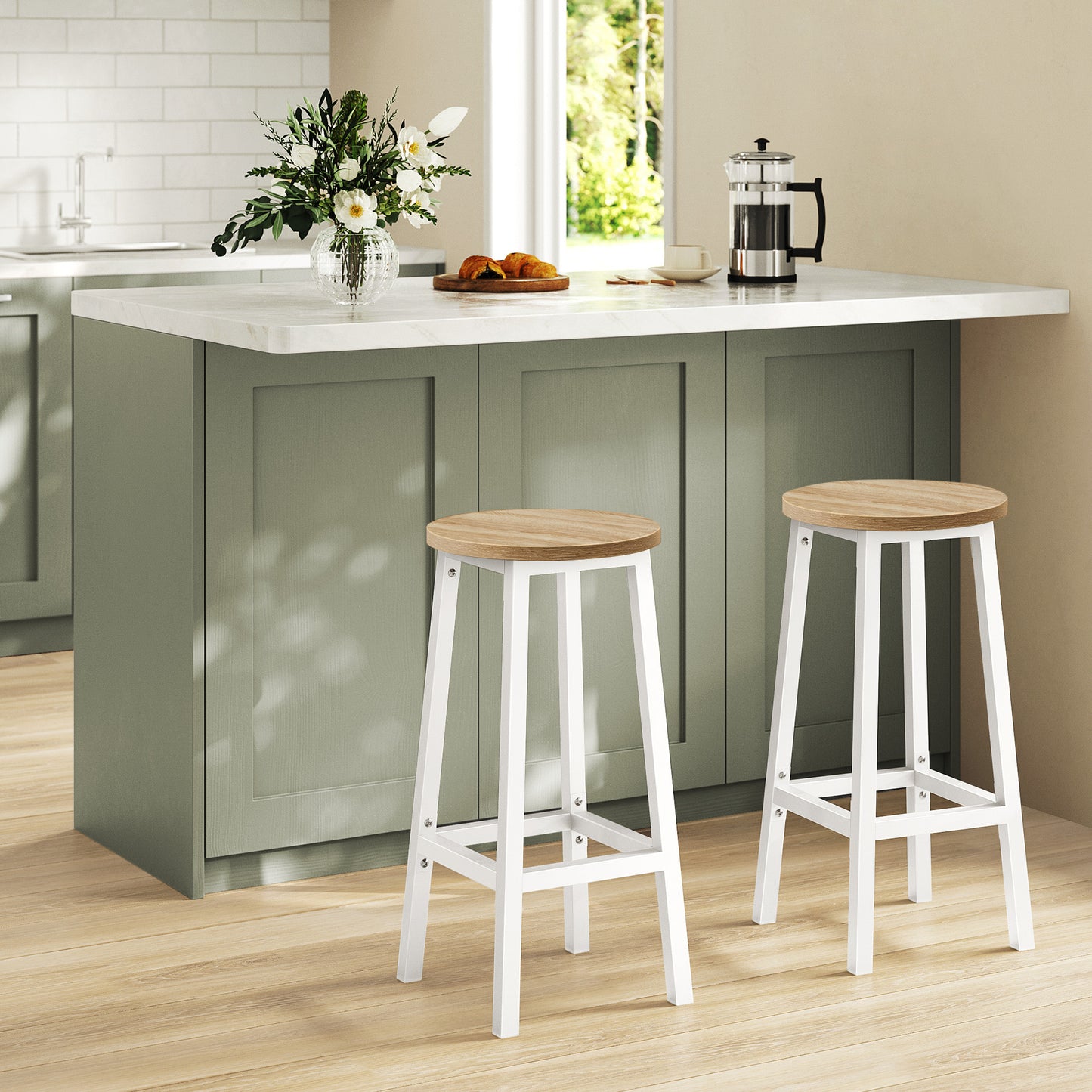 Barhocker Küchenhocker Küchenstuhl Thekenstuhl Tresenhocker Barstuhl | Stabil + platzsparend mit Fußstütze | Spanplatte & Stahl bis 100 kg Belastbarkeit | Ø 32×H 65 cm