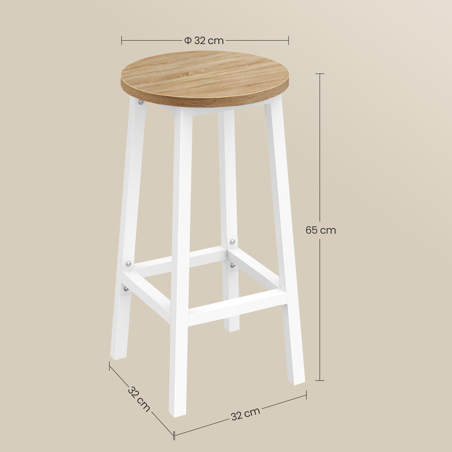 Barhocker Küchenhocker Küchenstuhl Thekenstuhl Tresenhocker Barstuhl | Stabil + platzsparend mit Fußstütze | Spanplatte & Stahl bis 100 kg Belastbarkeit | Ø 32×H 65 cm