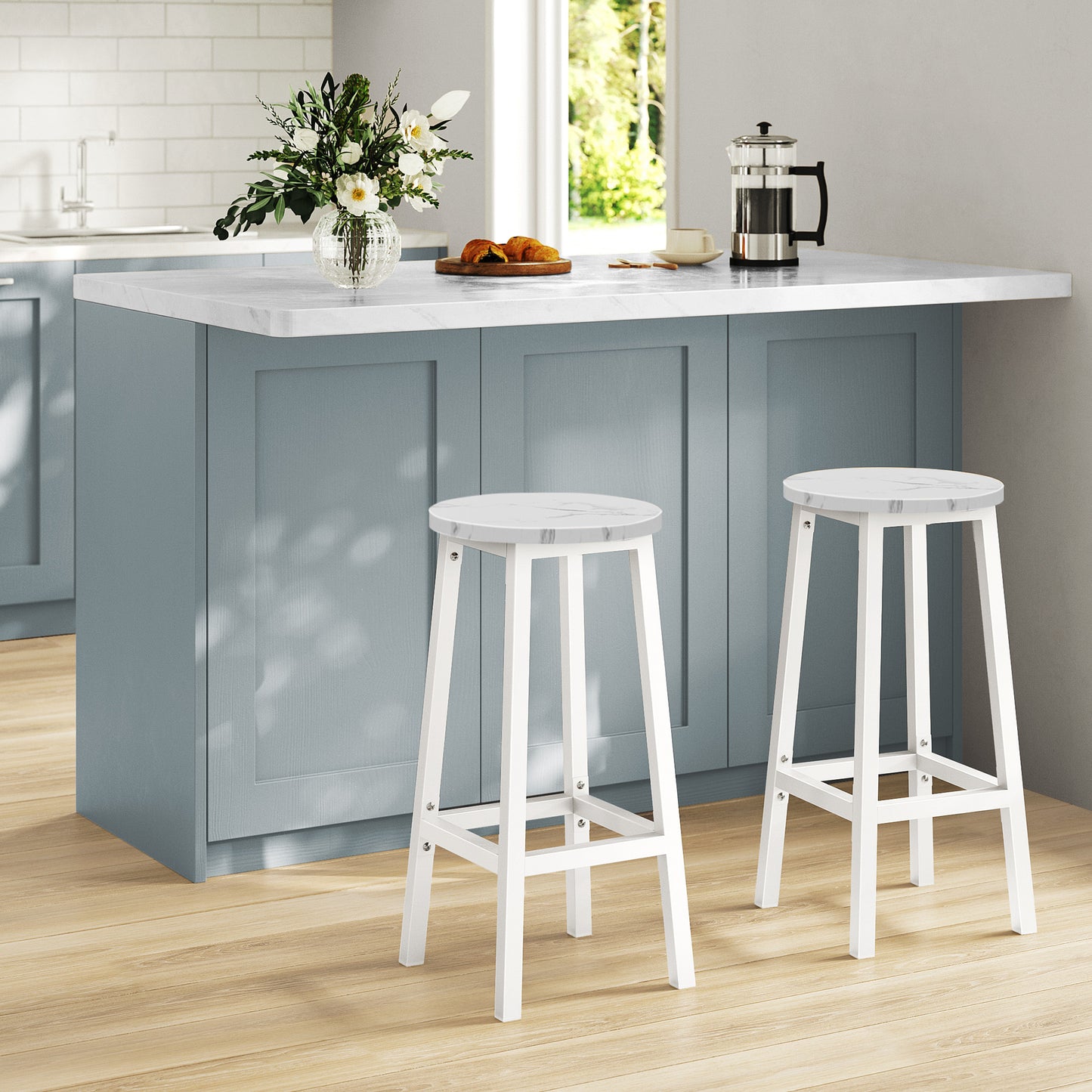 Barhocker Küchenhocker Küchenstuhl Thekenstuhl Tresenhocker Barstuhl | Stabil + platzsparend mit Fußstütze | Spanplatte & Stahl bis 100 kg Belastbarkeit | Ø 32×H 65 cm