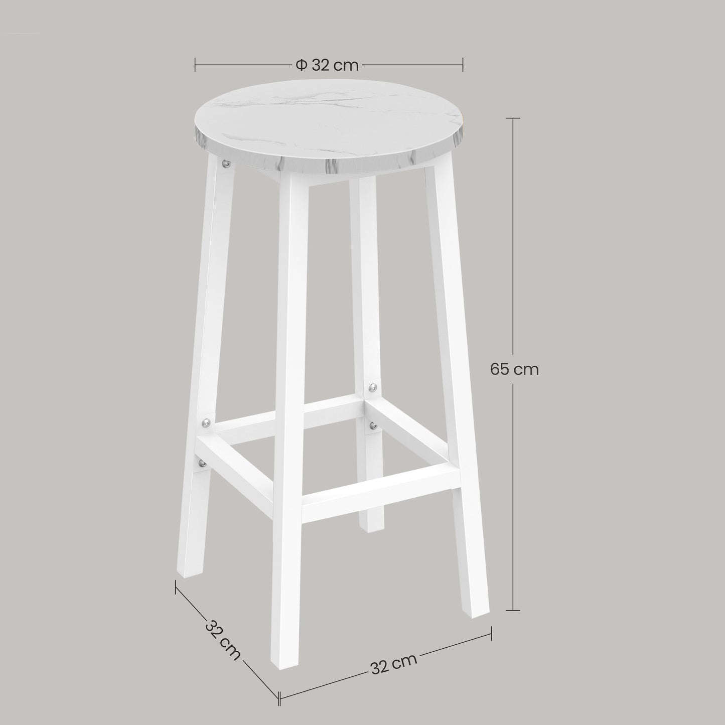 Barhocker Küchenhocker Küchenstuhl Thekenstuhl Tresenhocker Barstuhl | Stabil + platzsparend mit Fußstütze | Spanplatte & Stahl bis 100 kg Belastbarkeit | Ø 32×H 65 cm