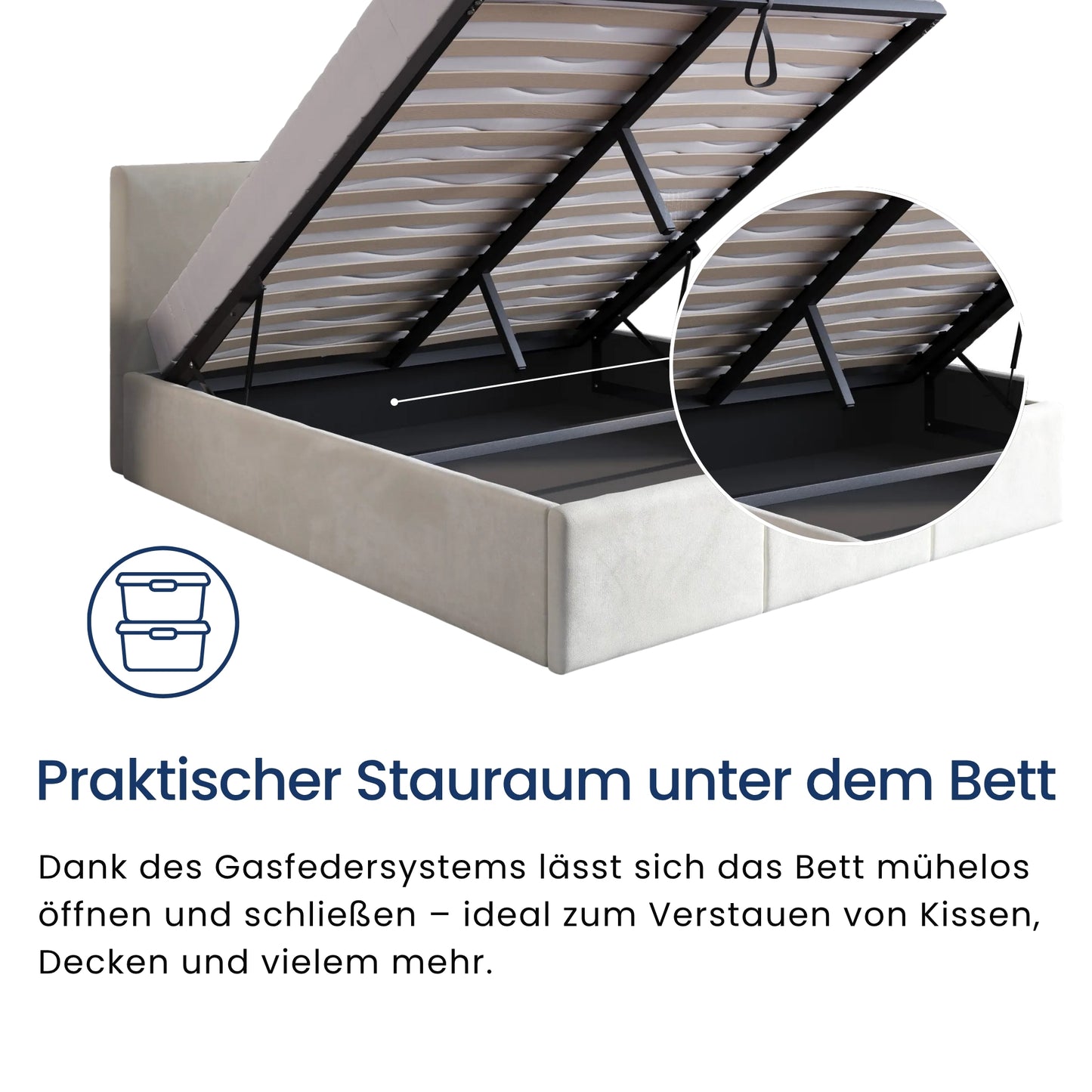Home Collective Polsterbett, Bett mit Stauraum, Stauraumbett mit Lattenrost gepolstert Bett mit Kopfteil Boxspringbett | Bettkasten mit Gasdruckfedern, Metallrahmen, Samtpolsterung | 120×200 | 140x200 | 160x200 | 180x200 cm